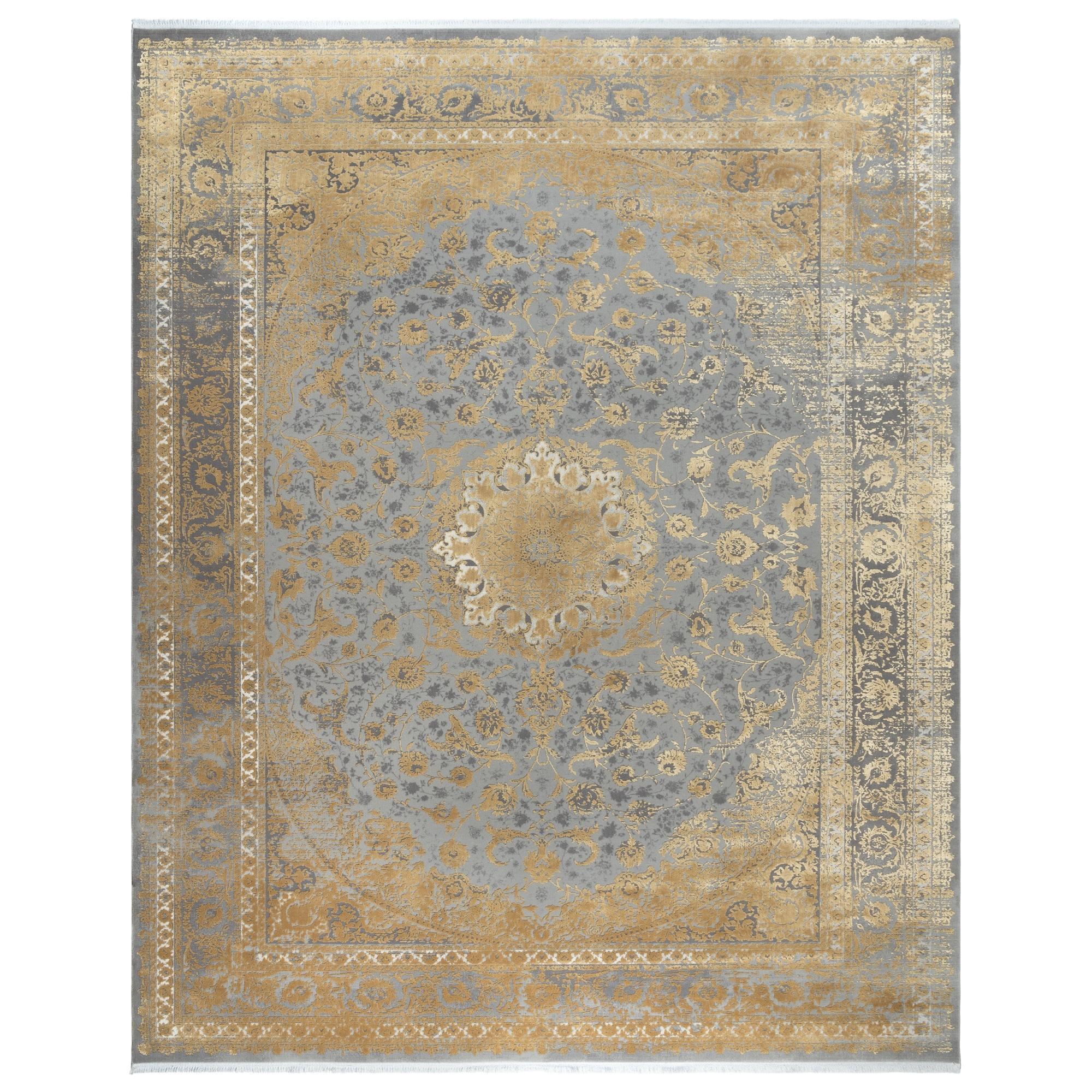 Gertmenian Florance Foggia Traditional Oriental Gold/Charcoal Gray High-Low Viscose/Acrylic Area Rug