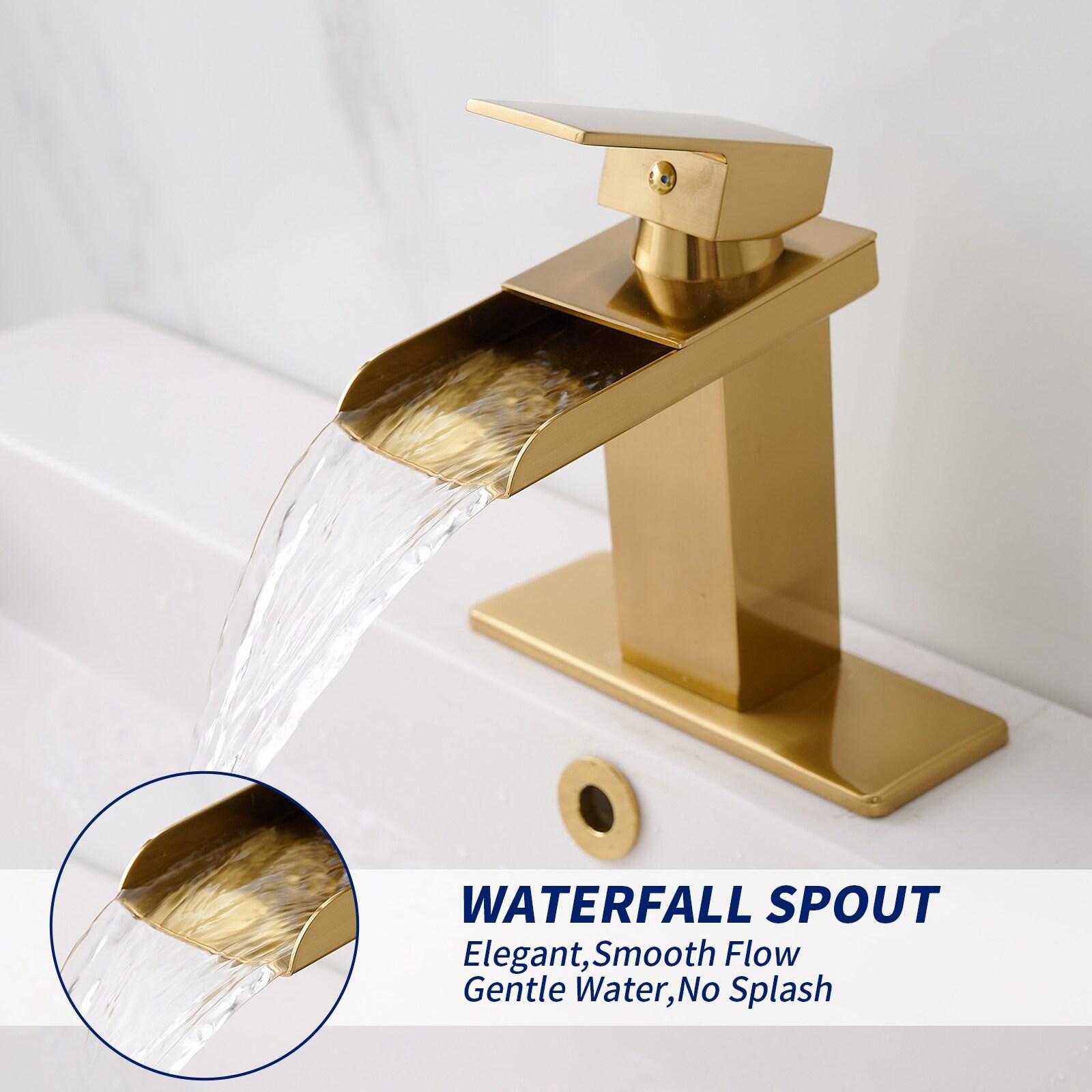 BWE Waterfall Single Hole Single-Handle Low-Arc Bathroom Faucet With Supply Line and Escutcheon