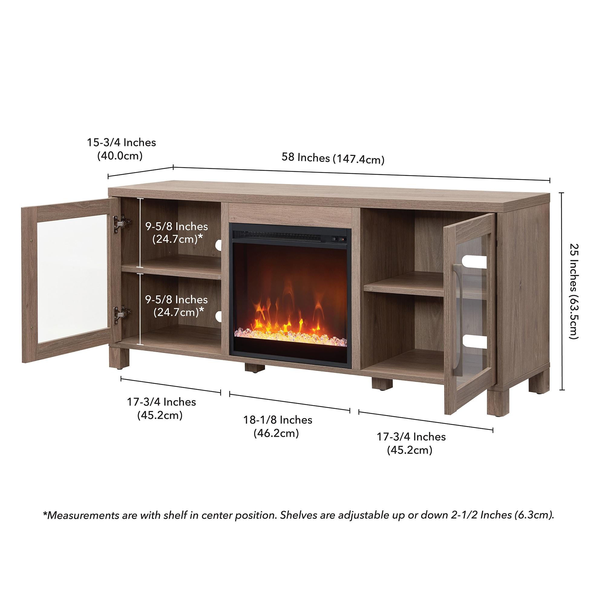 Evelyn&Zoe Quincy Rectangular TV Stand with Crystal Fireplace for TV's up to 65", Antiqued Gray Oak