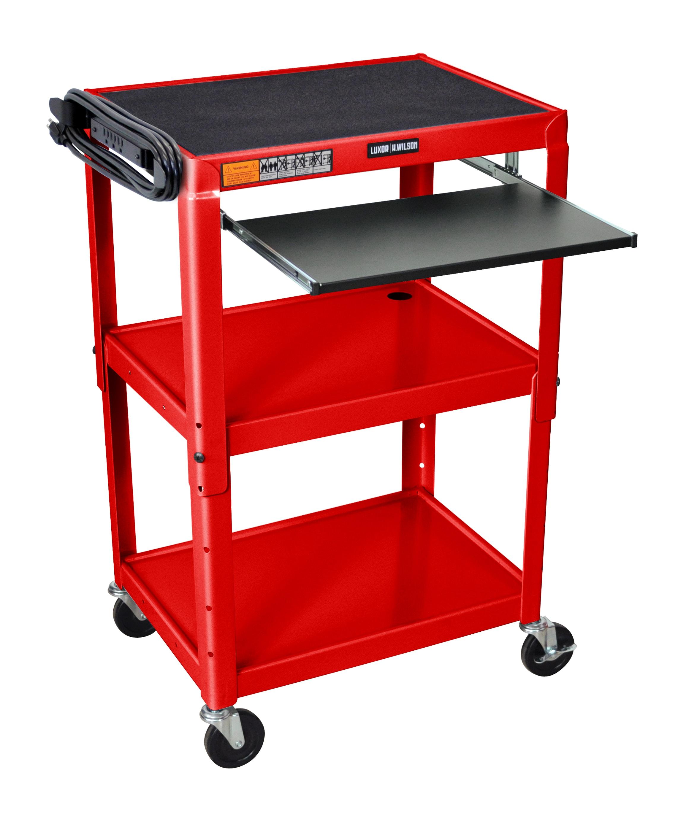 Luxor 18" x 24" Adjustable Height Metal Utility Cart With Pull Out Shelf - Red