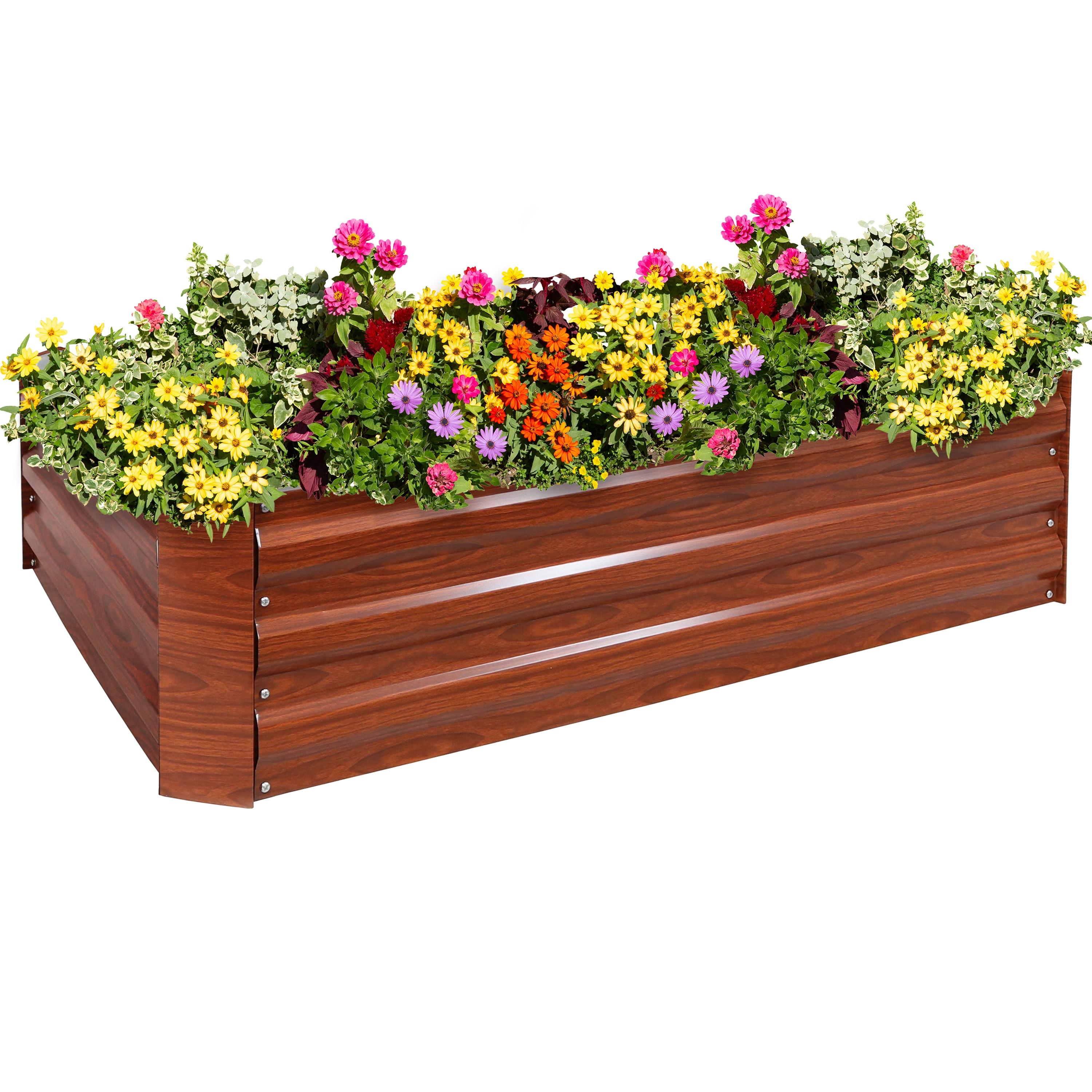 Sunnydaze Raised Hot Dip Galvanized Steel Garden Bed for Plants, Vegetables, and Flowers - 47" L x 11.75" H - Woodgrain