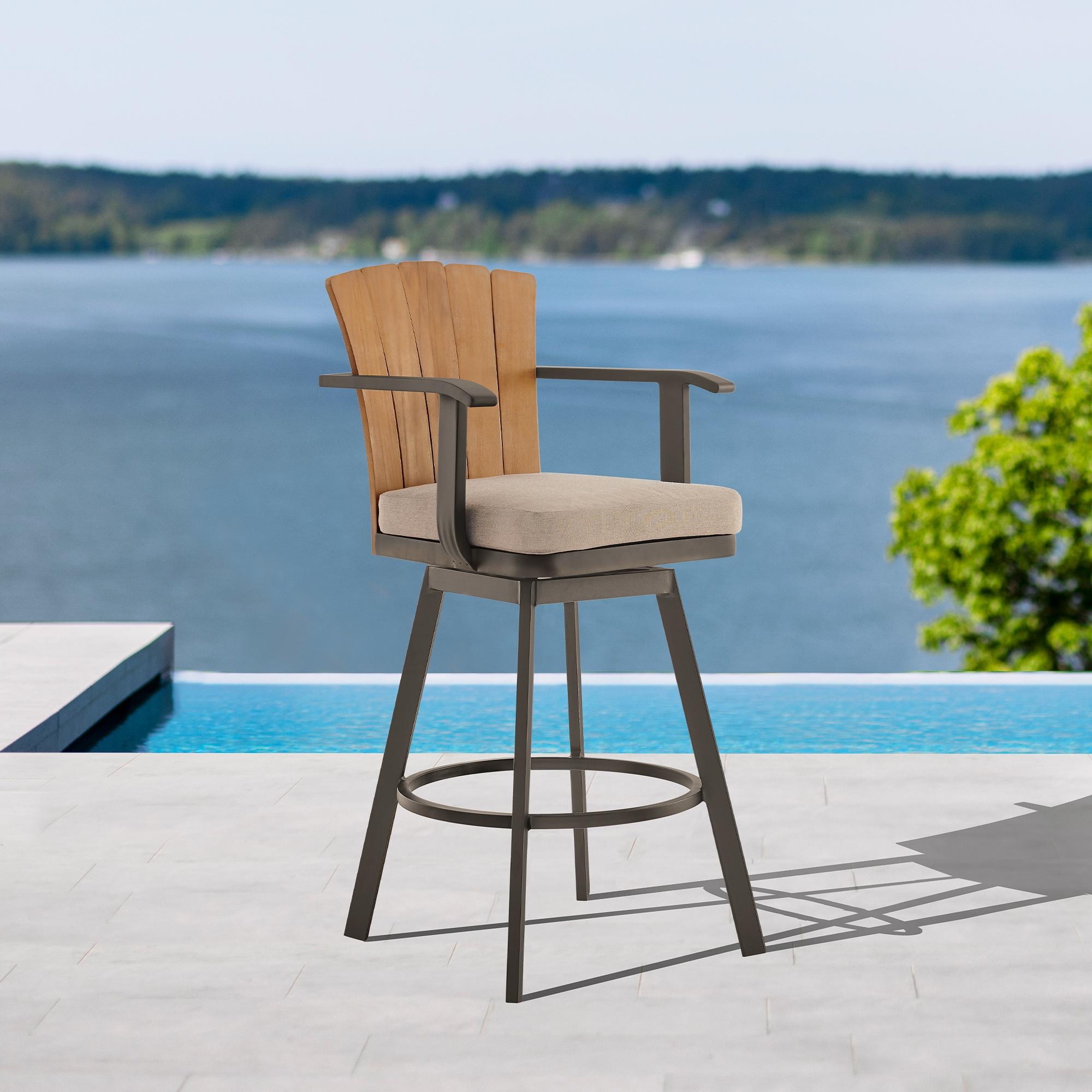 Williston Forge Javin Swivel Outdoor Metal Counter or Bar Height Bar Stool with Cushion