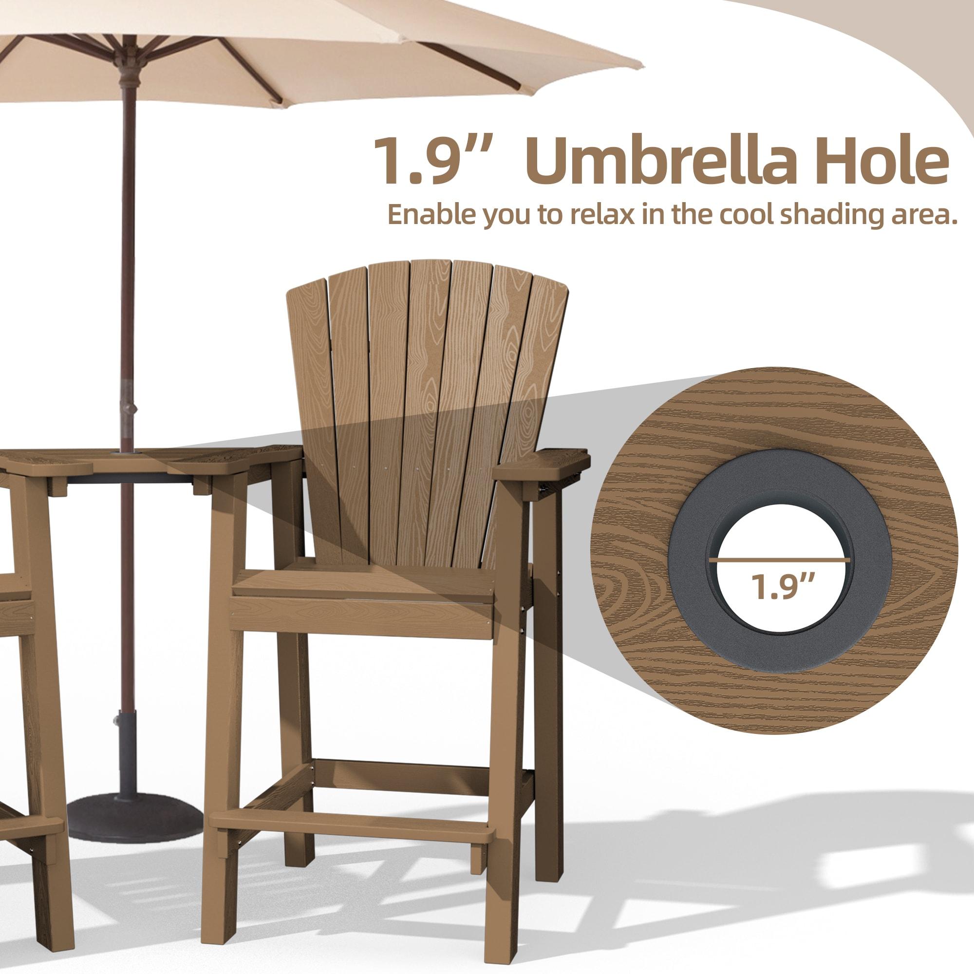 JUSTLET Tall Plastic Adirondack Chair Set of 2 W/ Outdoor Barstools and Connecting Tray, Brown