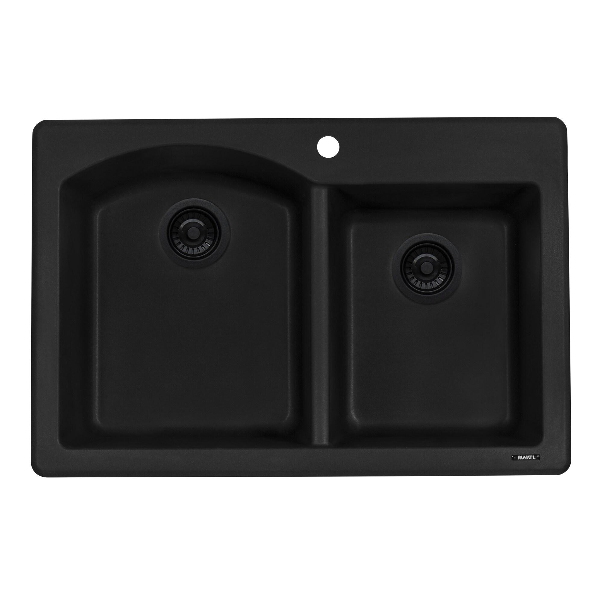 Ruvati 33 x 22 inch epiGranite Dual-Mount Granite Composite Double Bowl Kitchen Sink