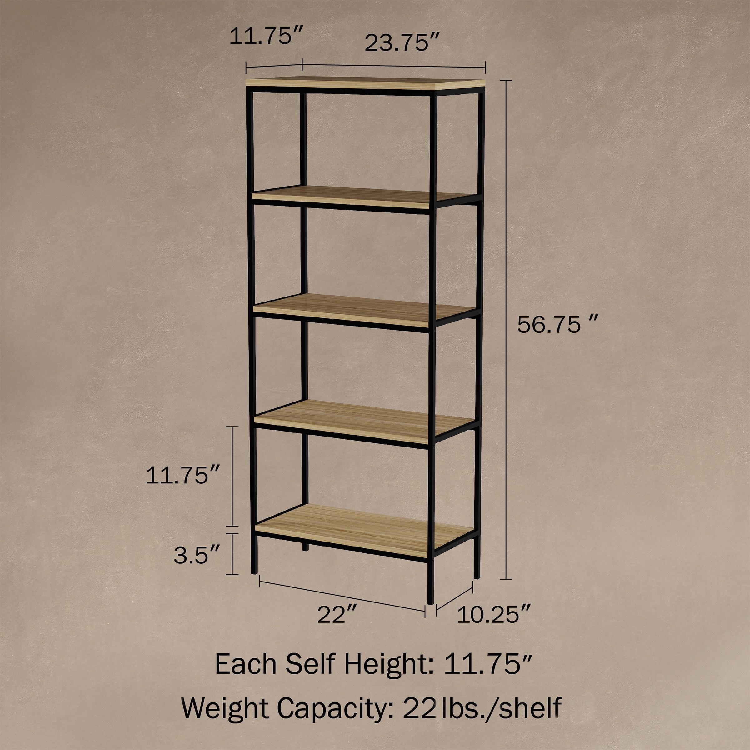 Hastings Home 5-Tier Open Bookshelf – Industrial Bookcase with Steel Frame, Black