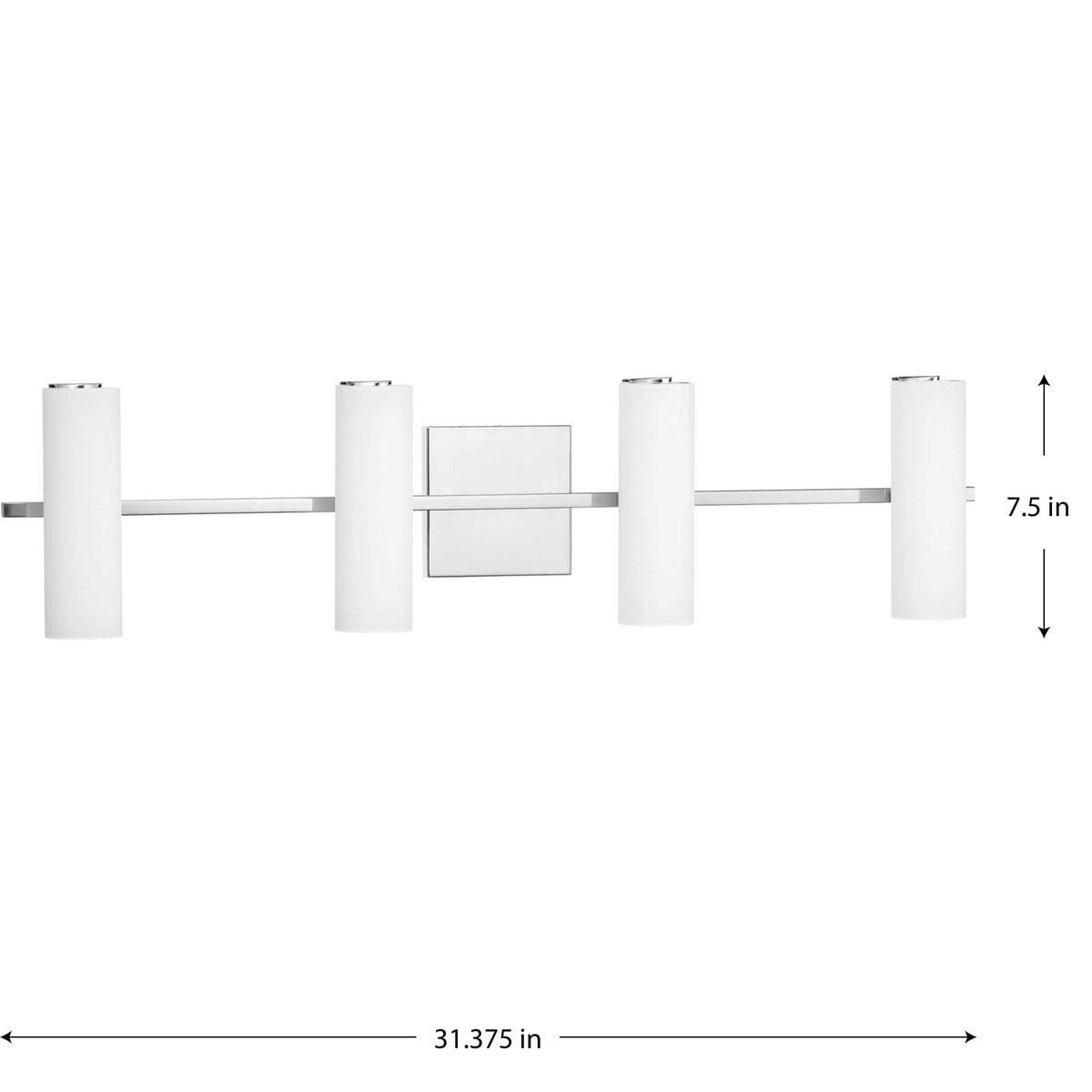 Progress Lighting Colonnade 4-Light LED Bath Vanity in Brushed Nickel with Tubular Etched Glass Shades