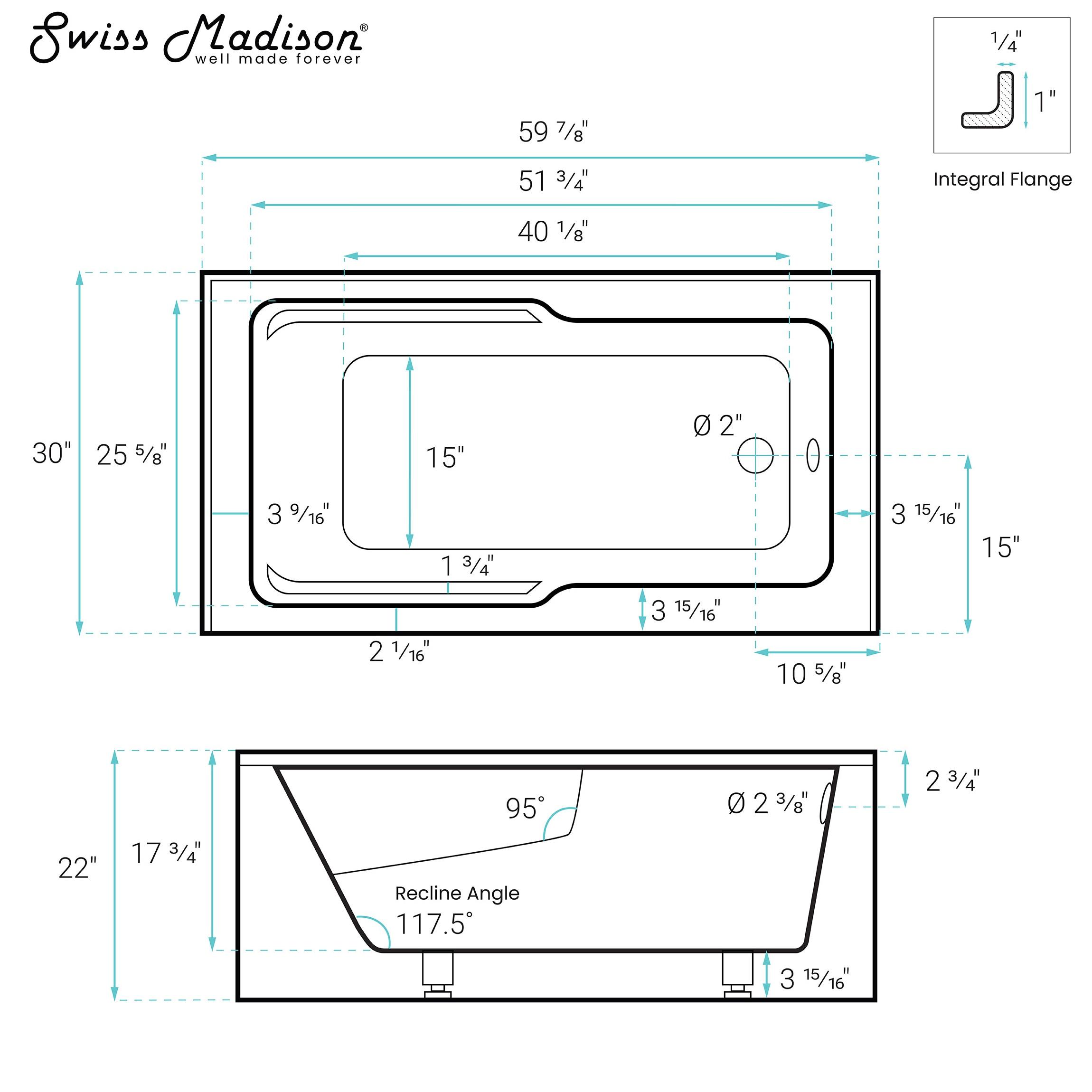 Voltaire 60" x 32" Alcove Bathtub with Apron