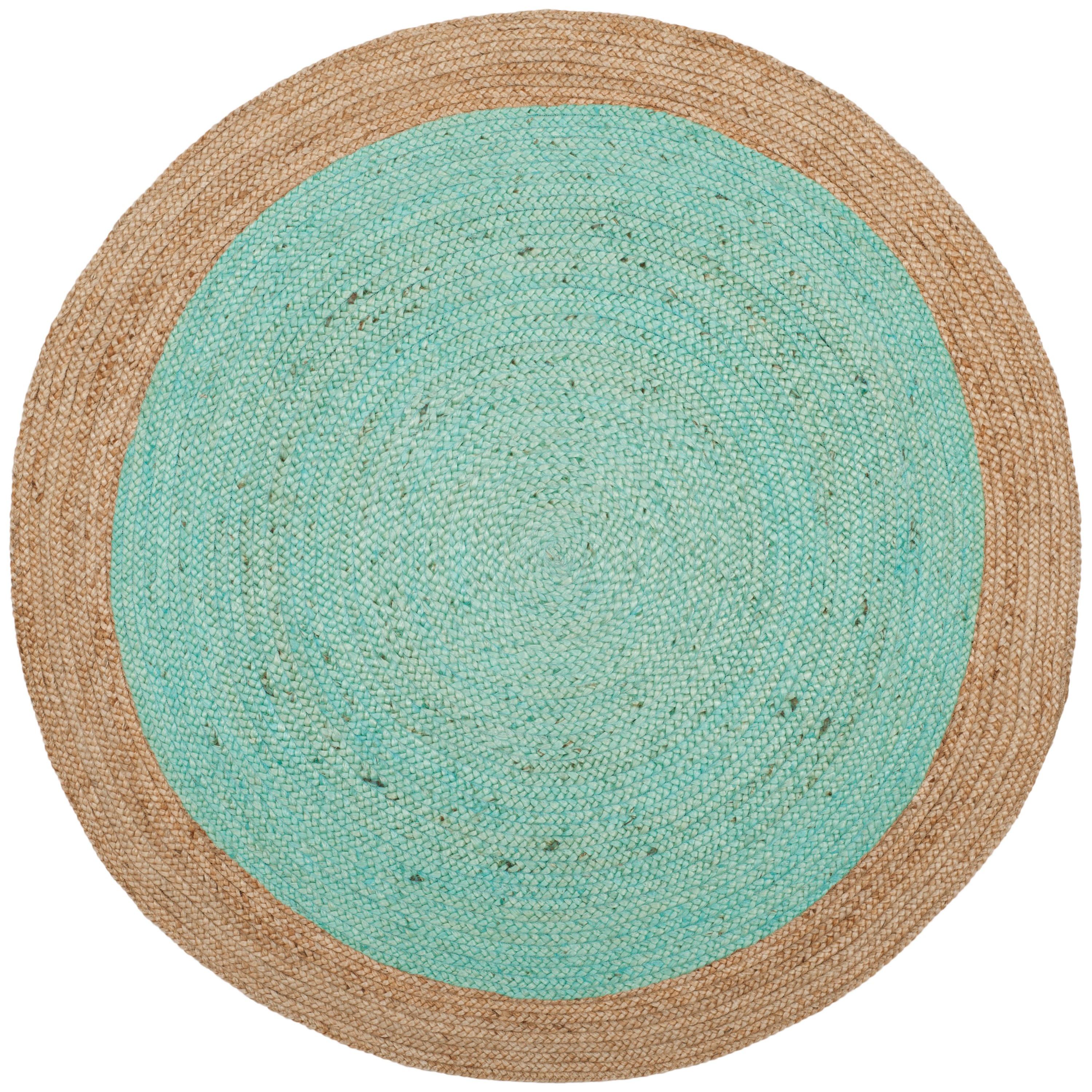 Natural Fiber NF801 Hand Woven Indoor Area Rug - Aqua/Natural - 4' Round - Safavieh.
