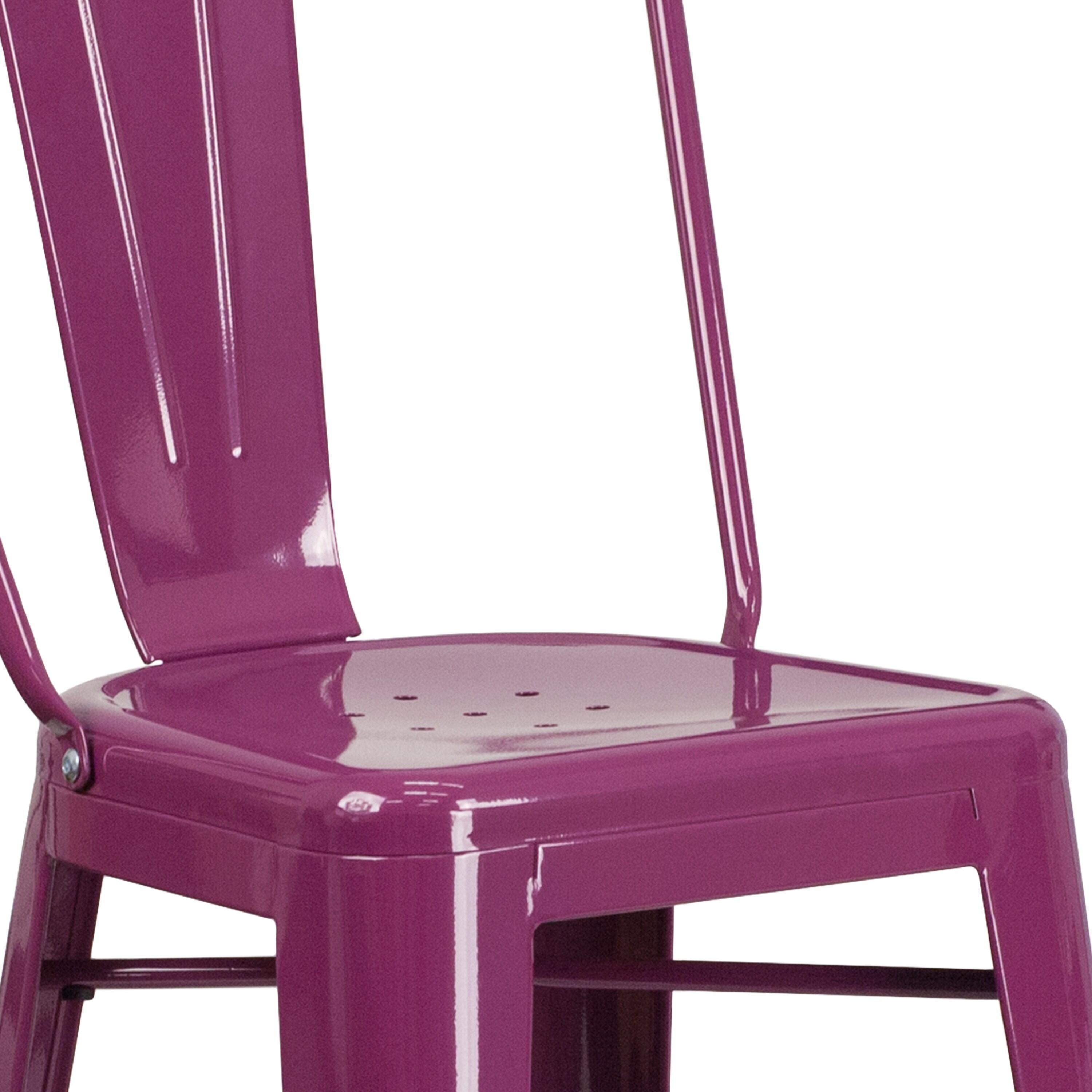 Flash Furniture Commercial Grade 30" High Purple Metal Indoor-Outdoor Barstool with Back