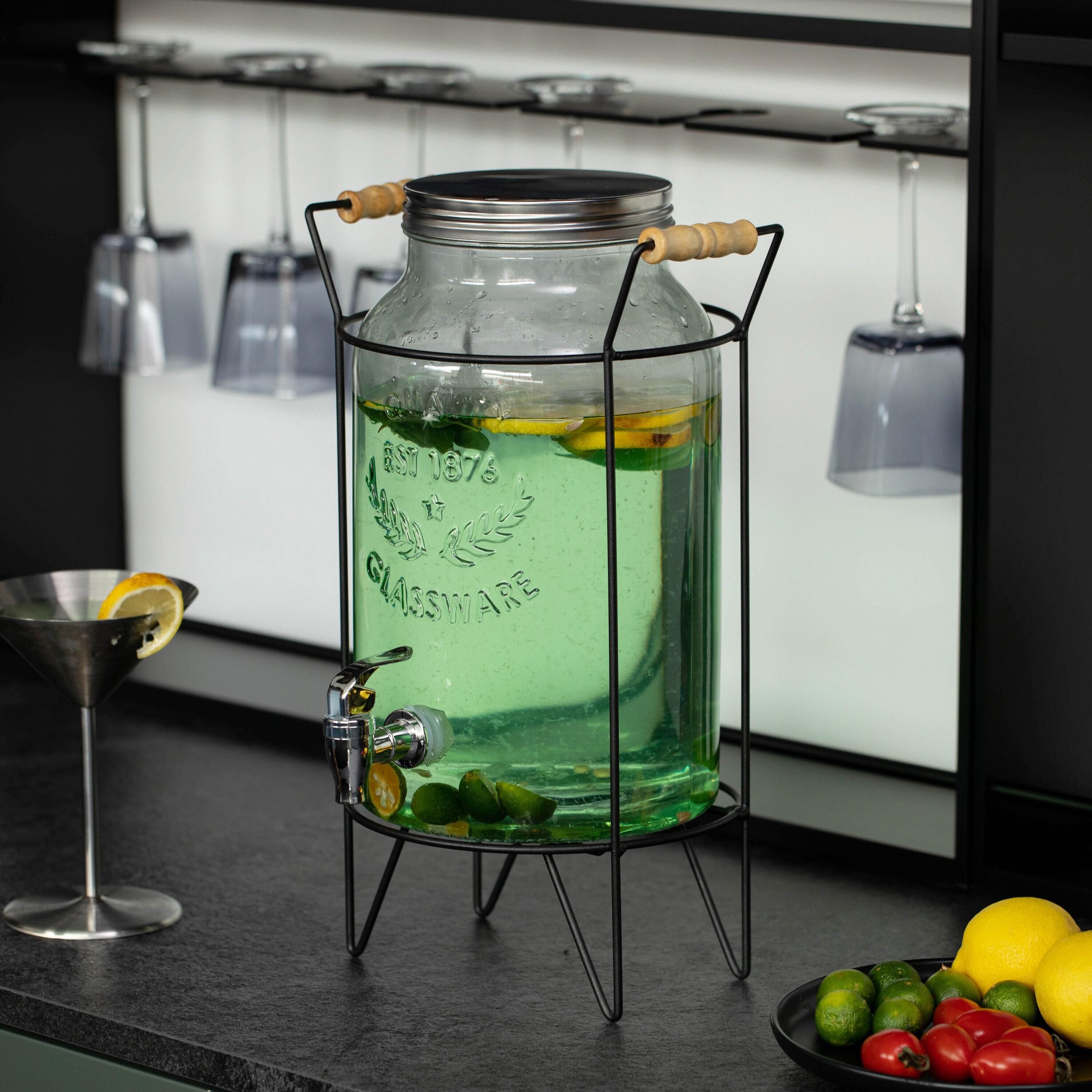 Basicwise Basicwise 1.6-gallon Glass Drink Dispenser With Stainless Steel Spigot – Water And Juice Container, Lemonade Stand, Beverage Dispenser For Parties, Weddings, Birthdays, And Family Business Meetings