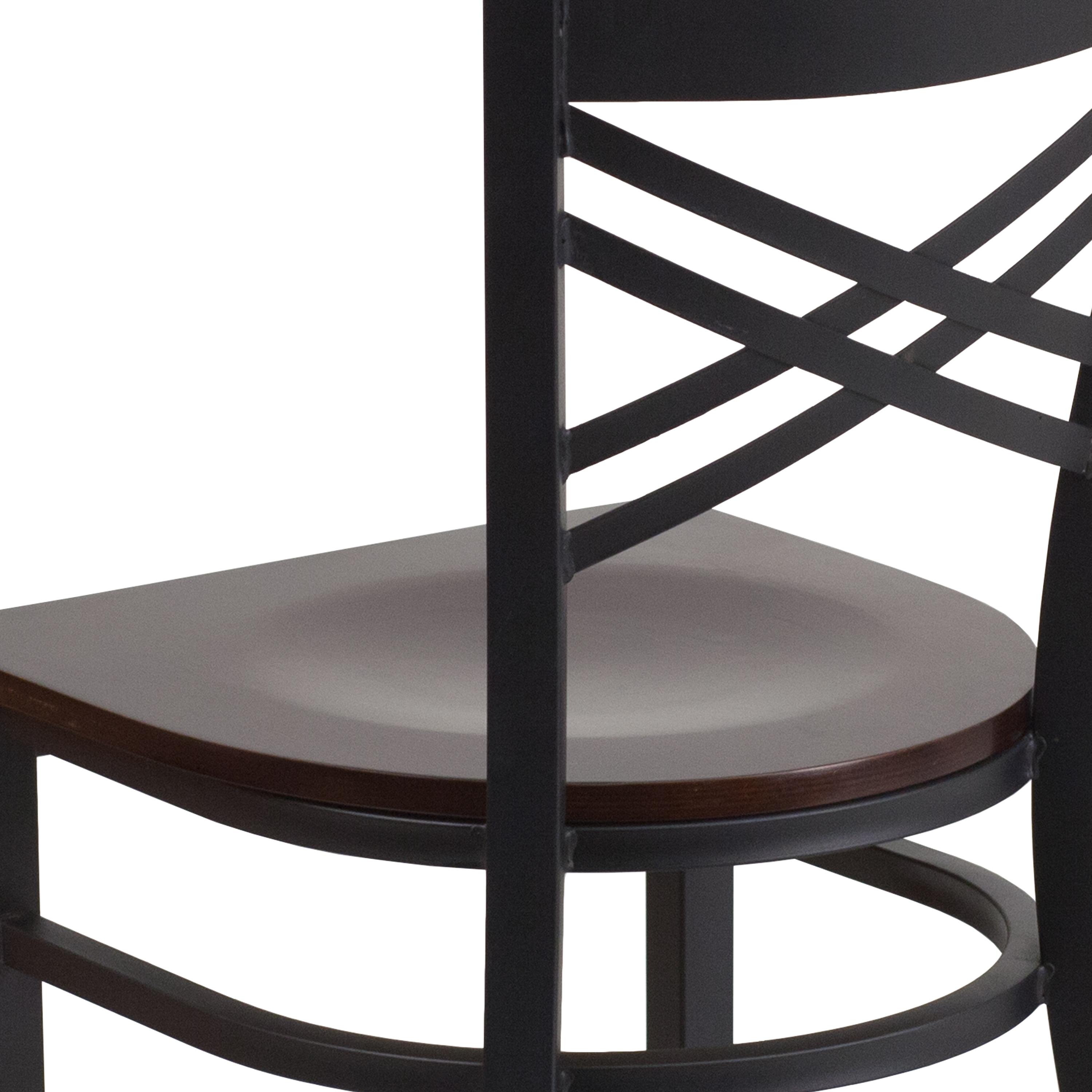 Flash Furniture HERCULES Series Black ''X'' Back Metal Restaurant Chair - Walnut Wood Seat