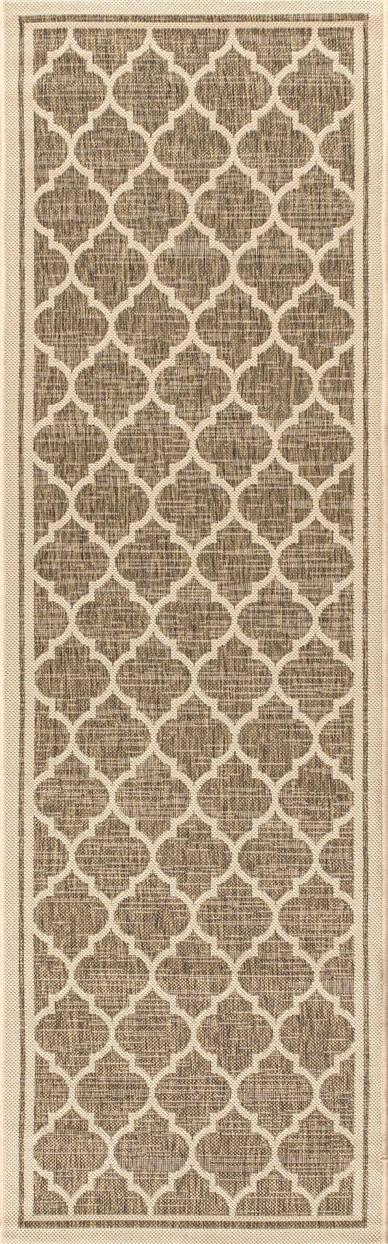 2' x 10' Trebol Moroccan Trellis Textured Weave Indoor/Outdoor Runner Rug, Brown/Beige - JONATHAN Y