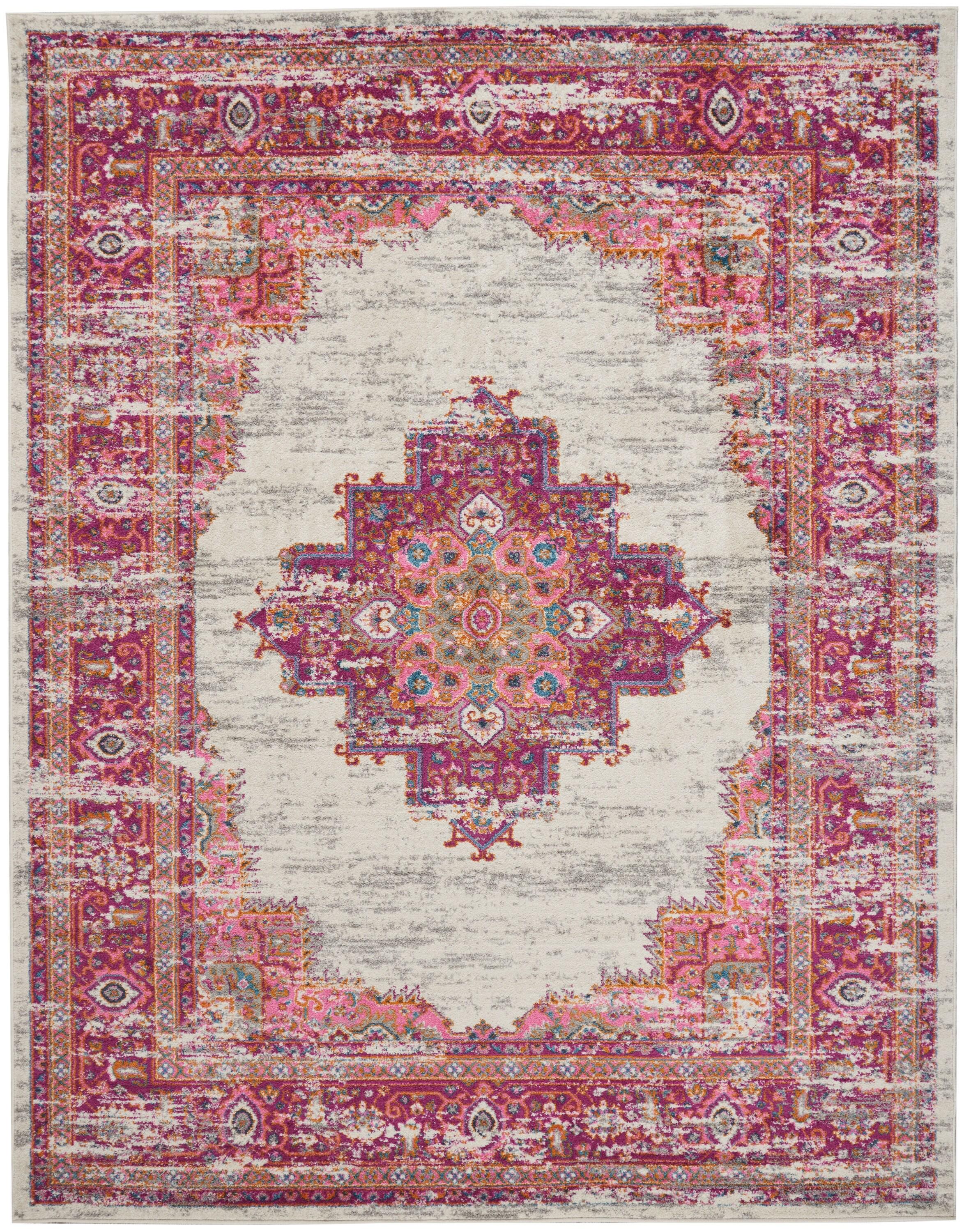 Nourison Passion Medallion Bohemian Indoor Rug Ivory/Fuchsia 8' x 10'