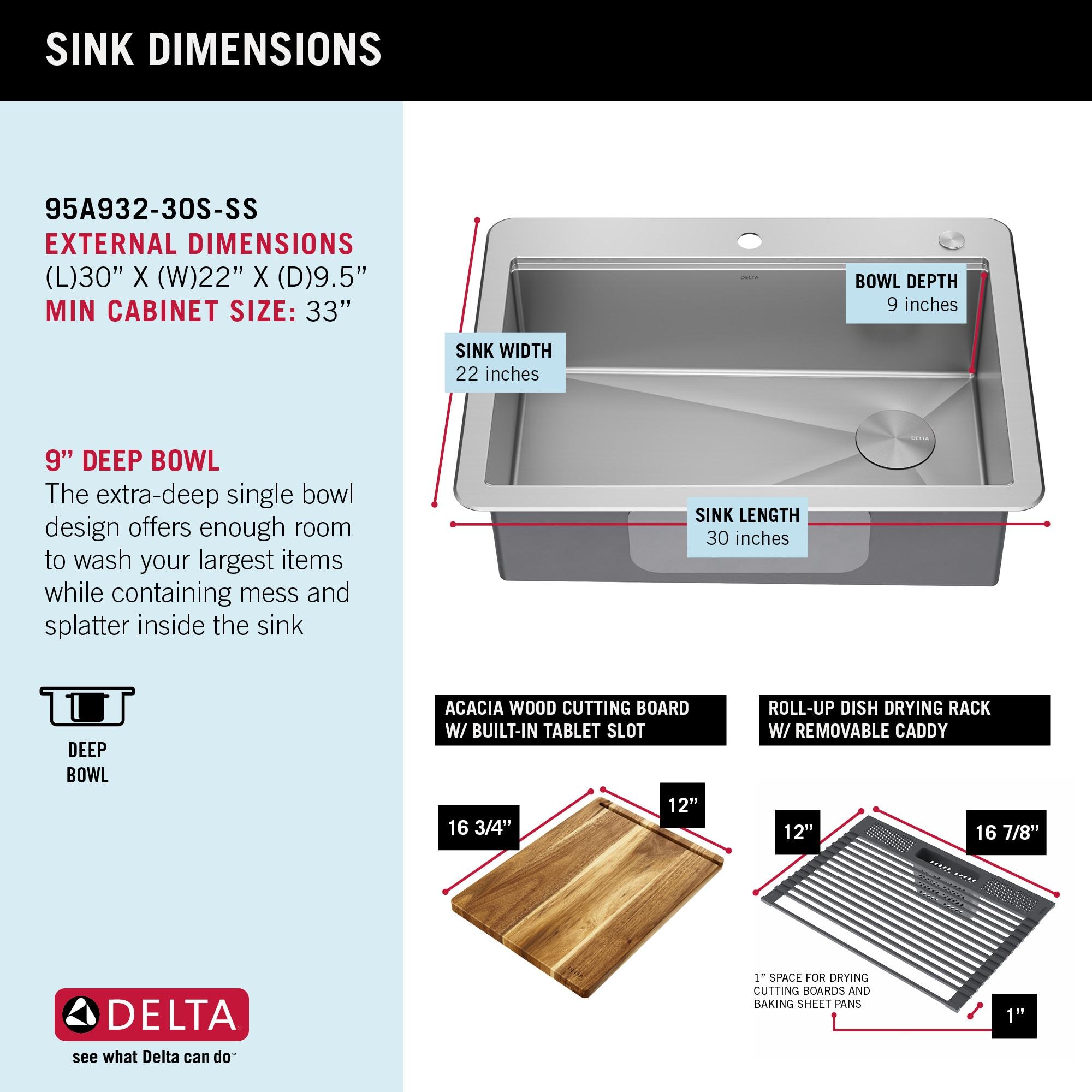 Delta Lorelai™ 30" L Workstation Kitchen Sink Drop-In Top Mount 16 Gauge Stainless Steel Single Bowl