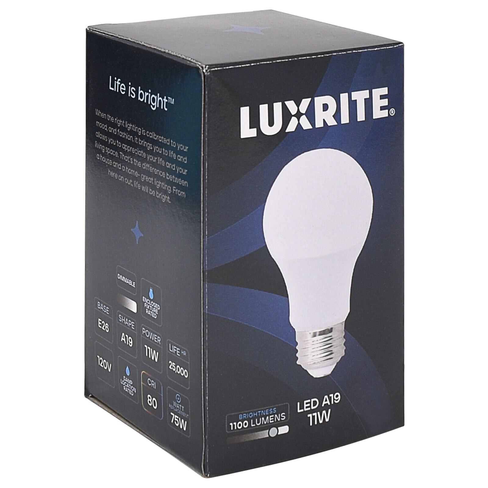 Luxrite A19 LED Dimmable Light Bulb 11W=75W Equivalent 4000K Cool White, 1100 Lumens E26, 6-Pack