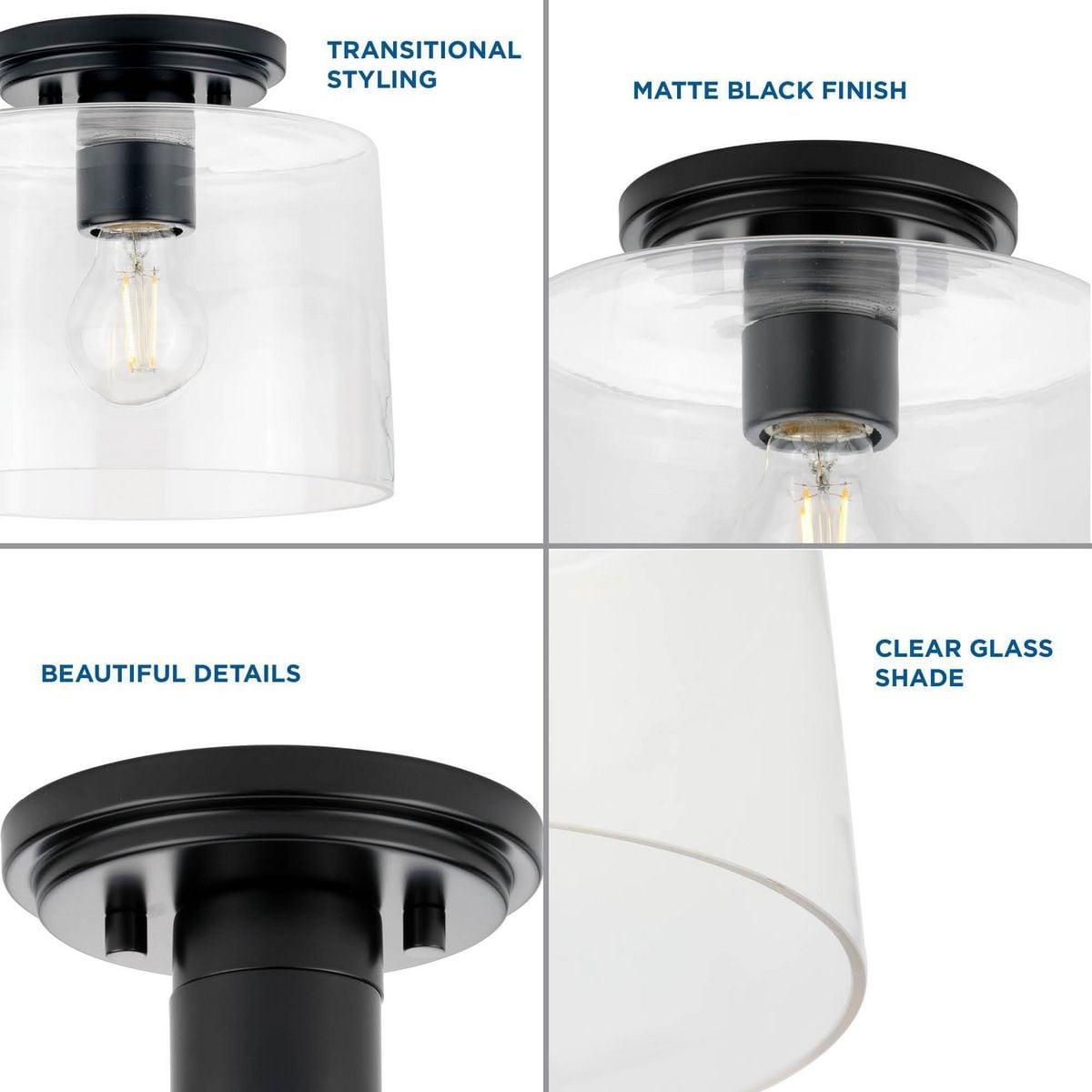Progress Lighting, Adley Collection, 1-Light Flush Mount, Matte Black, Clear Glass Shade