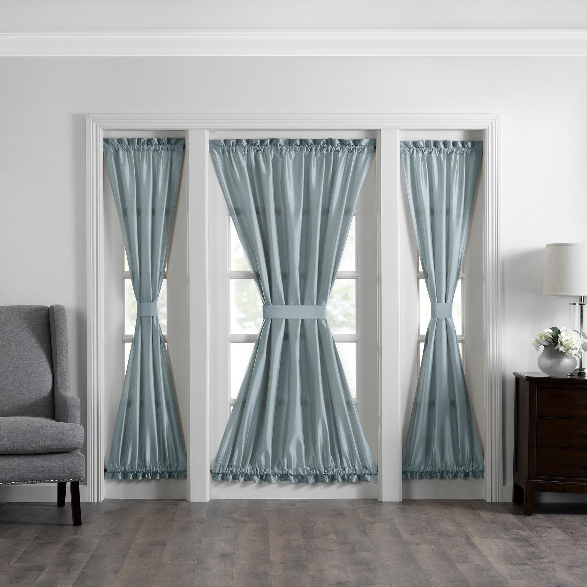 Colette Faux Silk French Door Single Window Panel - 54" x 72" - Mineral Blue - Elrene Home Fashions