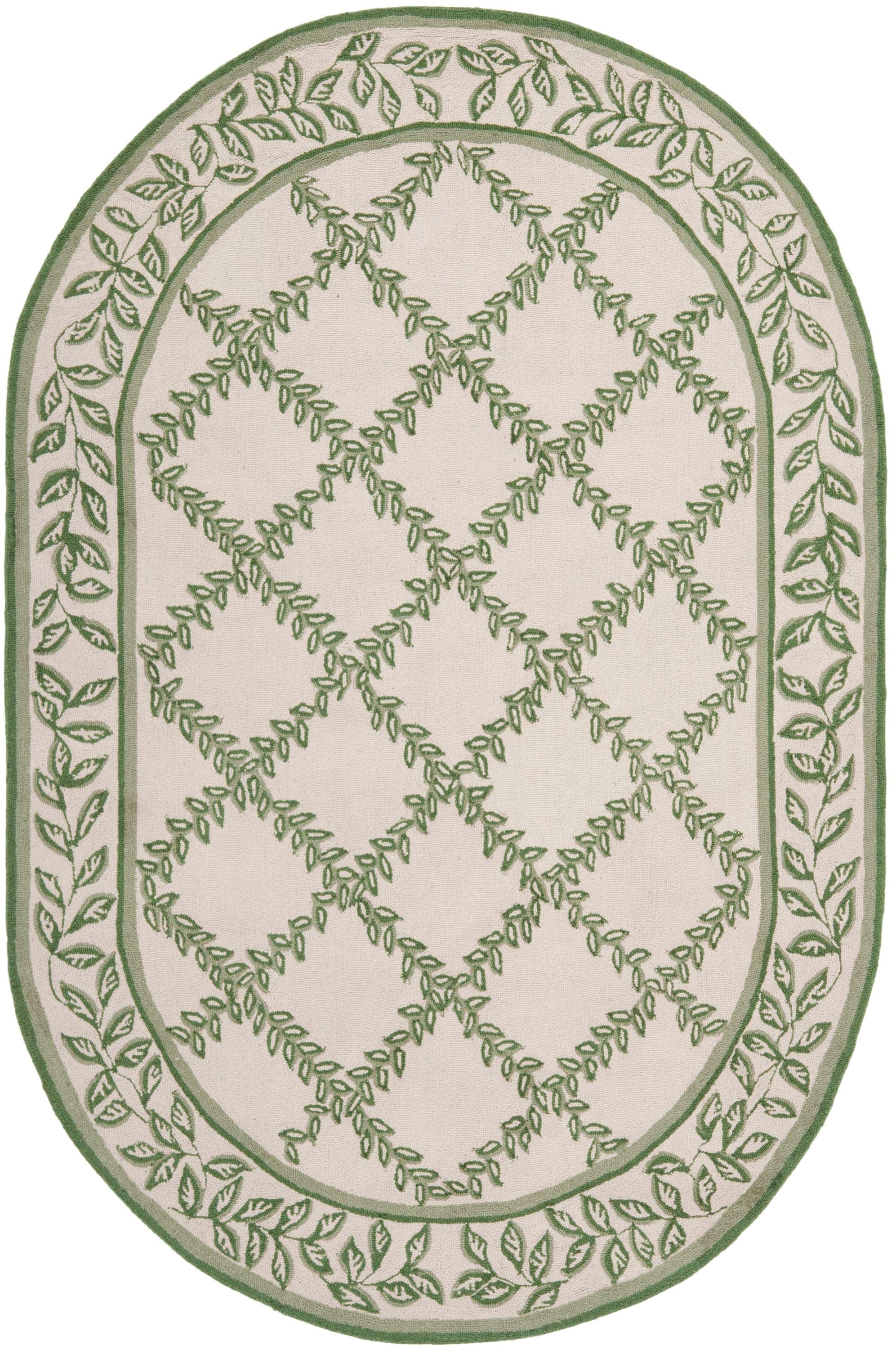 SAFAVIEH Chelsea Alecia Geometric Borders Wool Area Rug, Ivory/Light Green, 4'6"x6'6" Oval