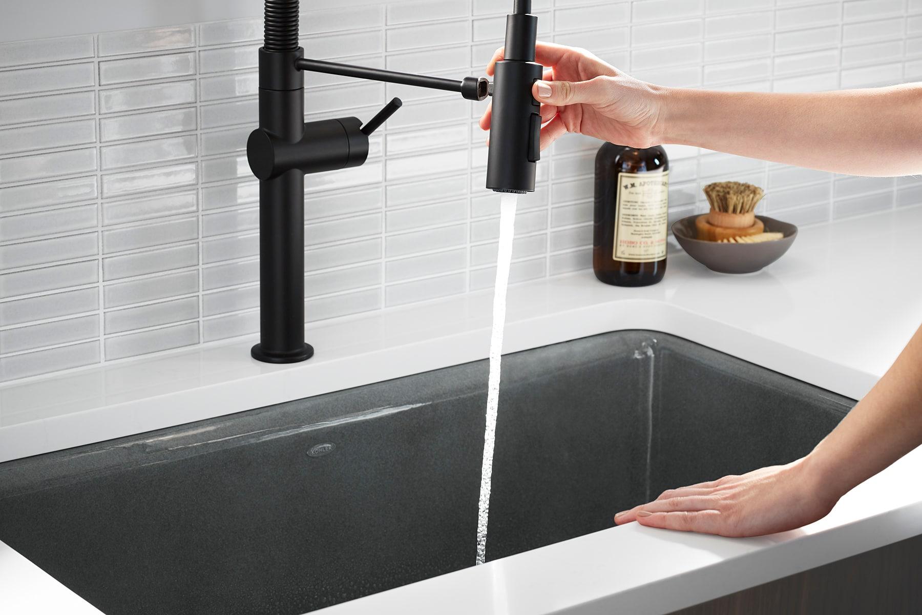 Kohler Crue Single Handle Pull Down Kitchen Faucet with Three-Function Pull Down Sprayer