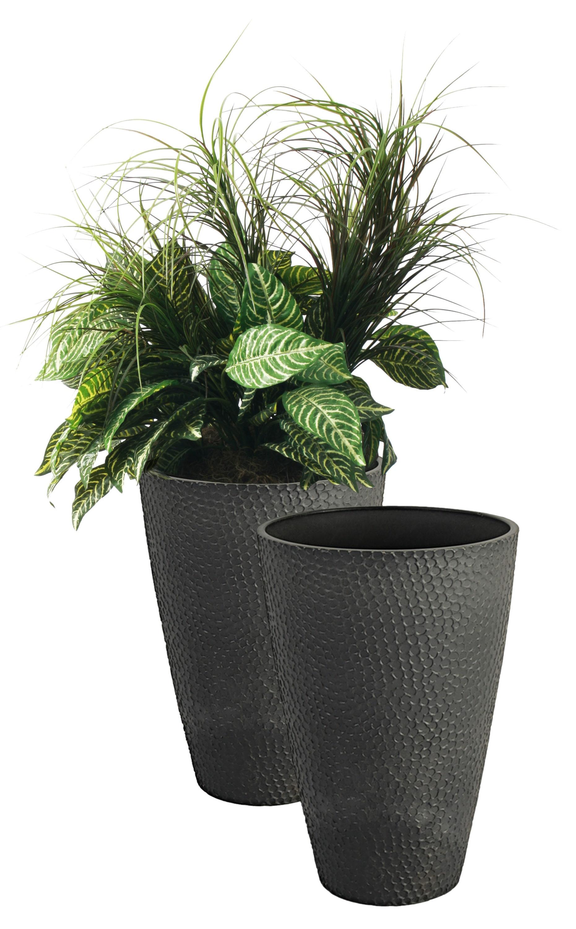 Algreen Products Valencia 14.5"x 14.5"x 20" Round Gray Stone and Resin Plant Planter