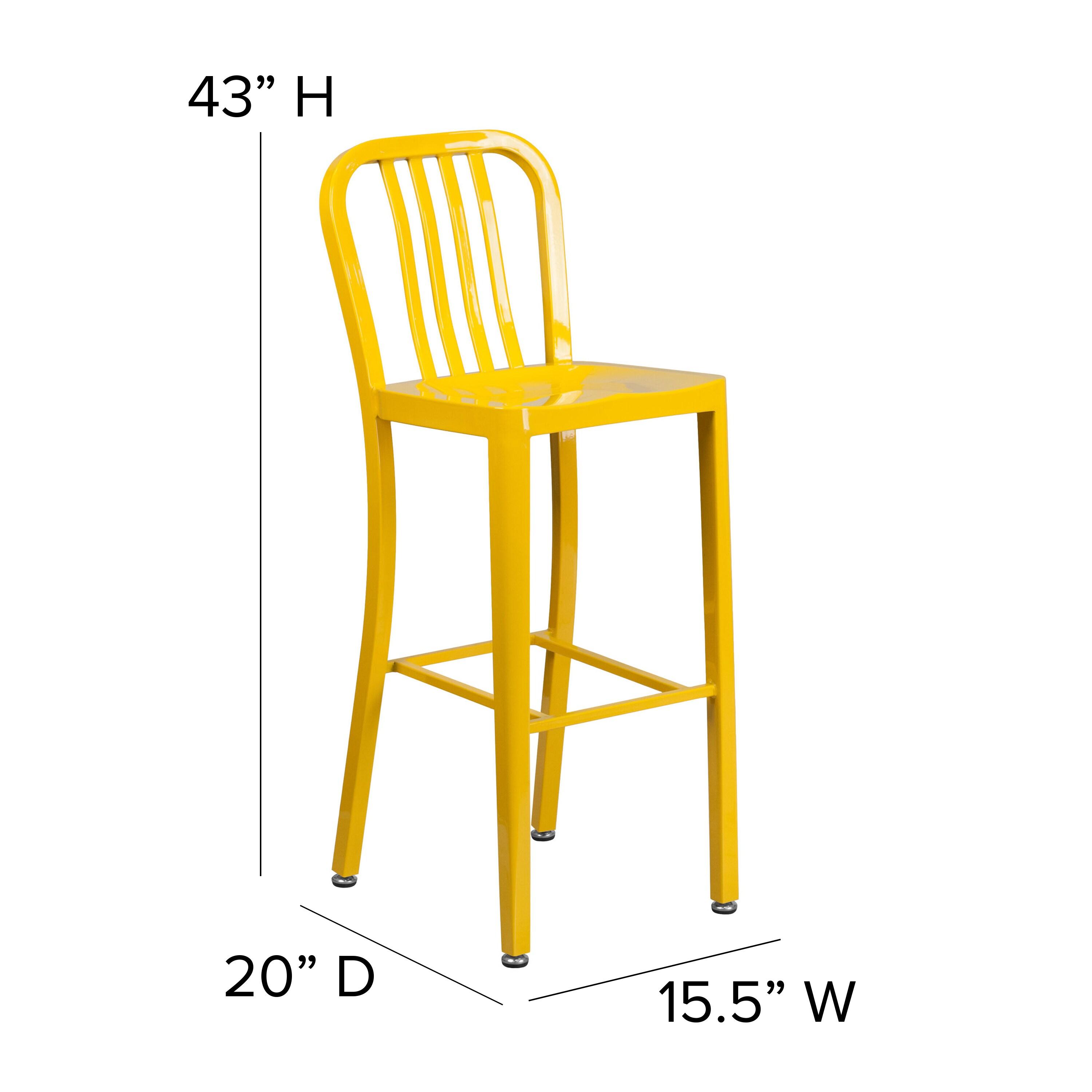 Flash Furniture Commercial Grade 30" High Yellow Metal Indoor-Outdoor Barstool with Vertical Slat Back