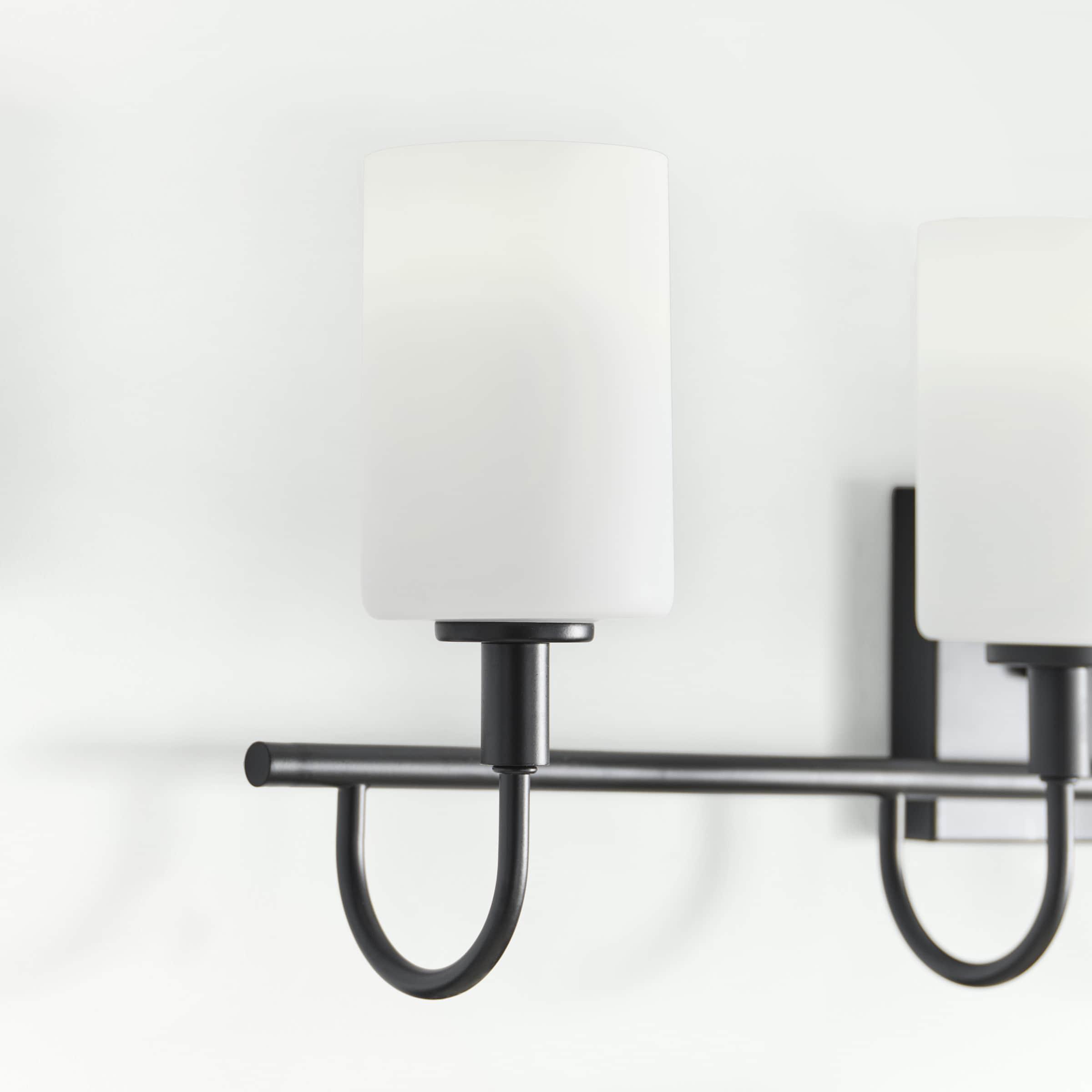 Alvin 4-Light Midnight Black Vanity with Etched White Glass