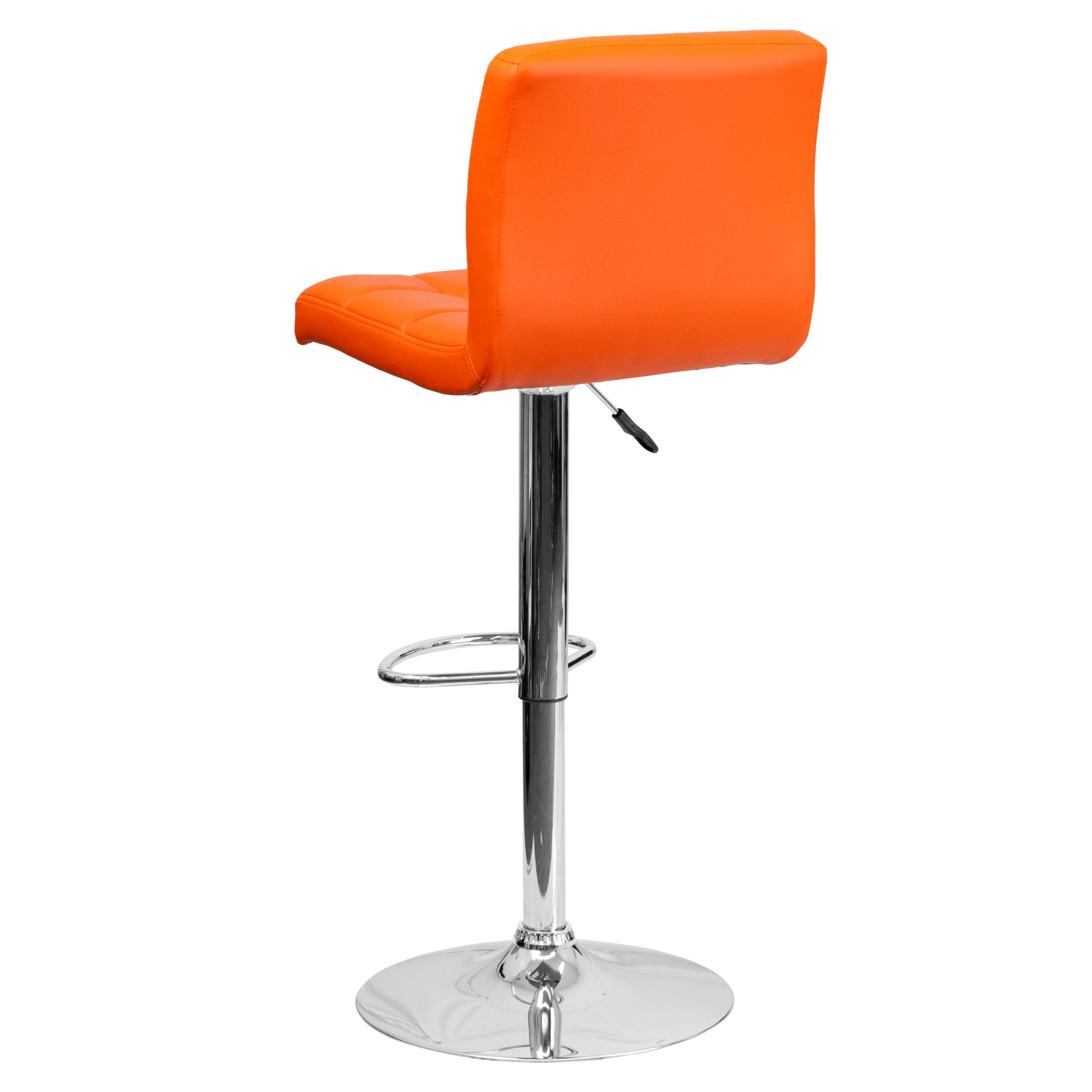 Flash Furniture Contemporary Orange Quilted Vinyl Adjustable Height Barstool with Chrome Base