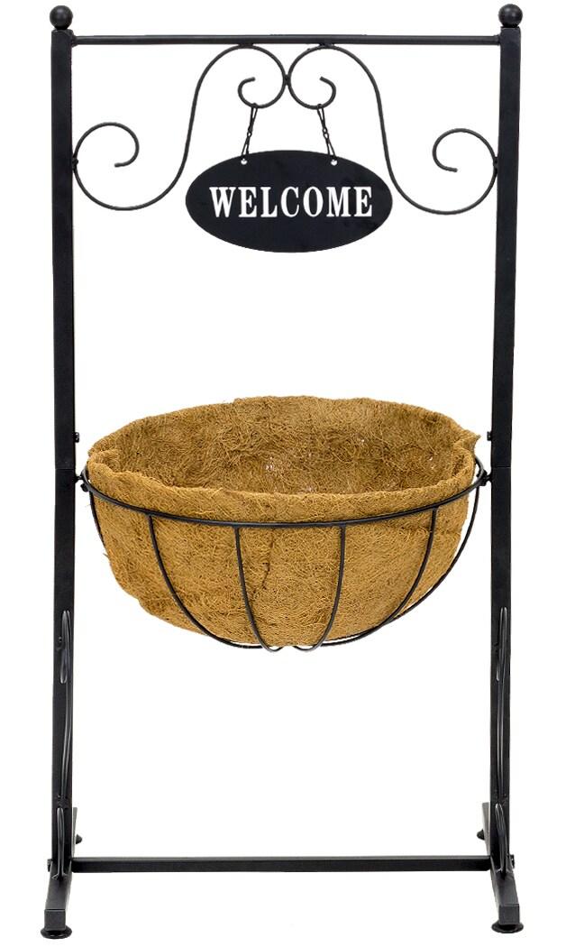 Sorbus Sorbus Welcome Sign Metal Planter Basket Stand in Black Metal