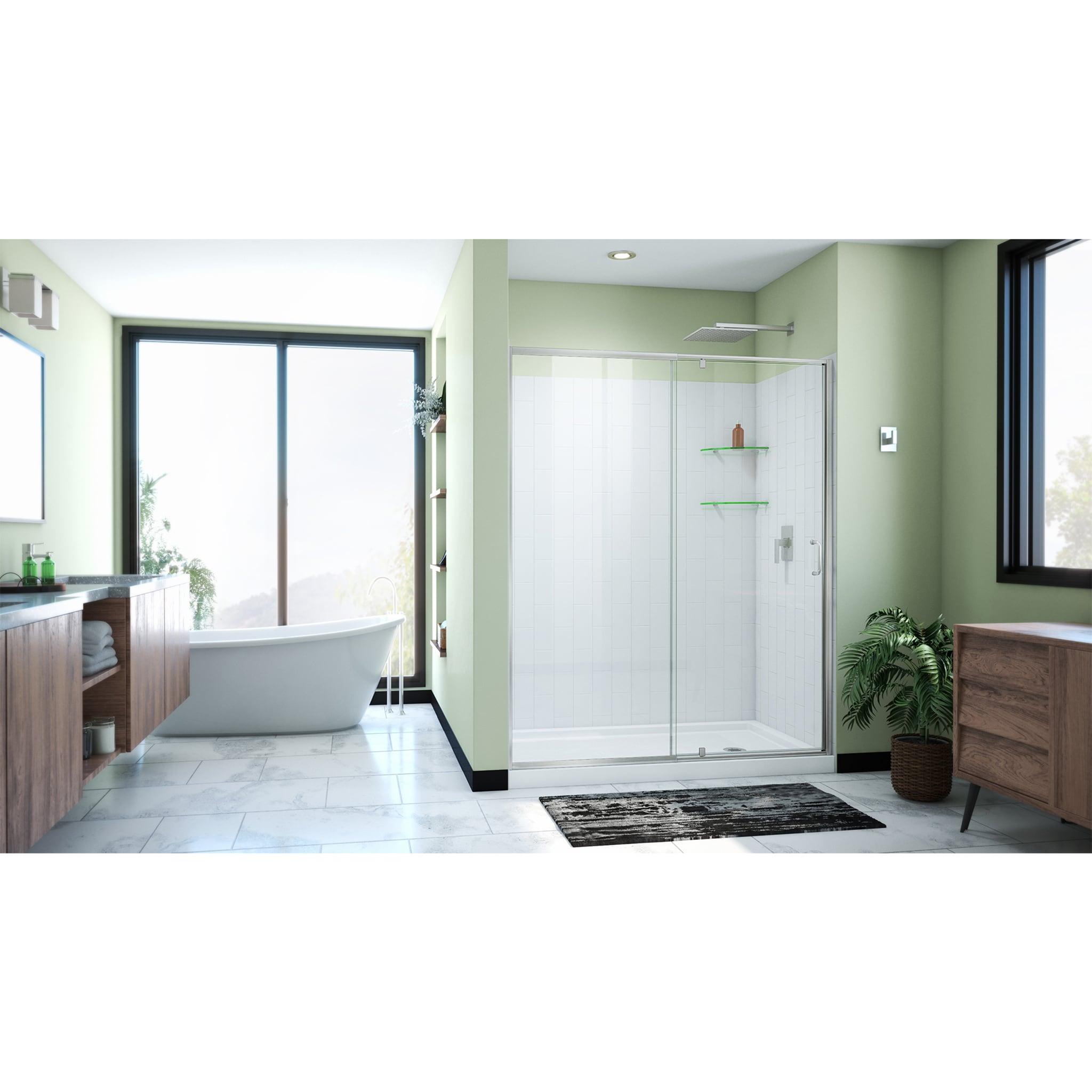 Flex 34 x 60 White Acrylic Semi-Frameless Shower Kit with Brushed Nickel Hardware