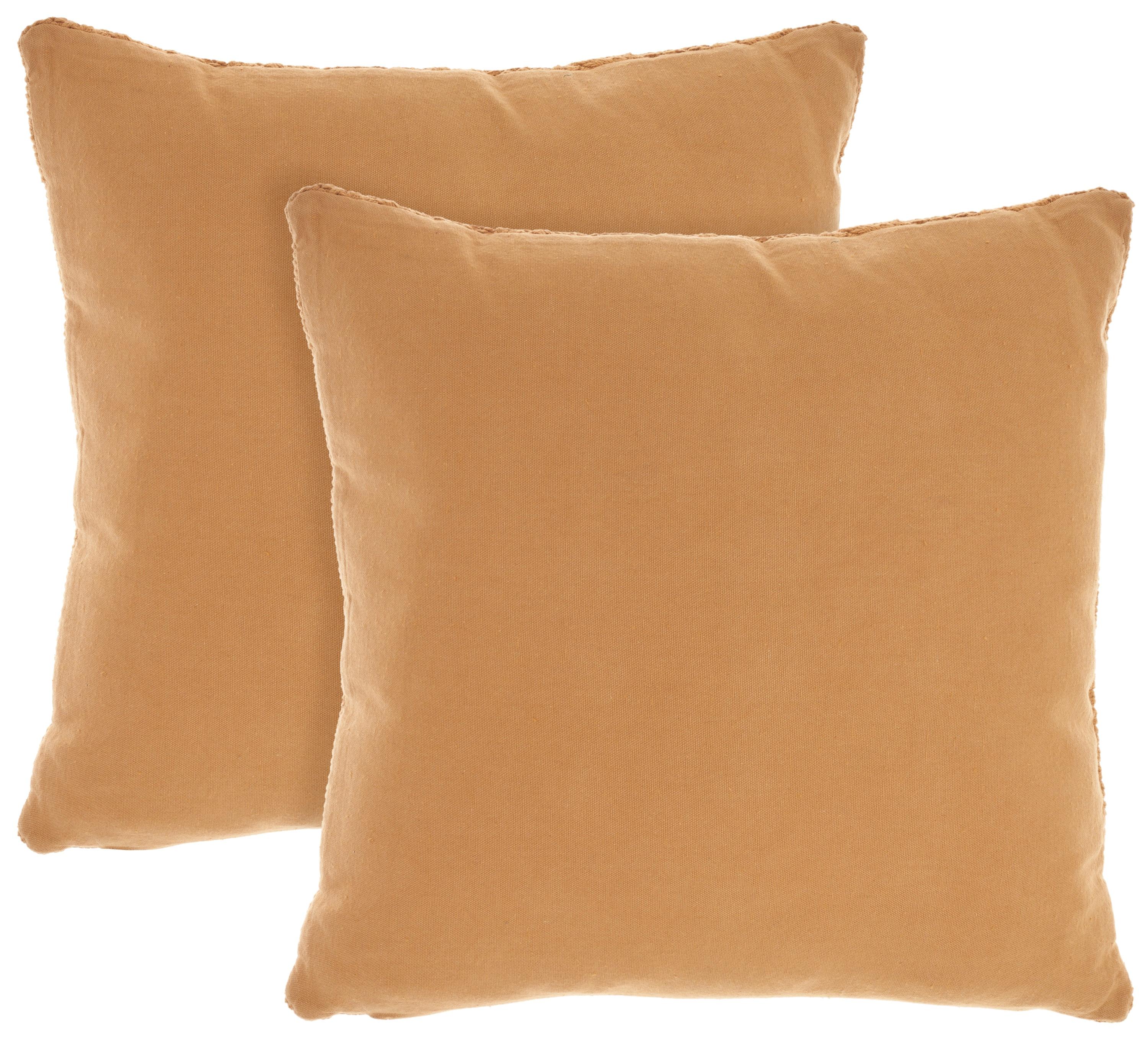 Mina Victory Life Styles Cotton Knitted 18"x18" Indoor Throw Pillows Set of 2 GOLD