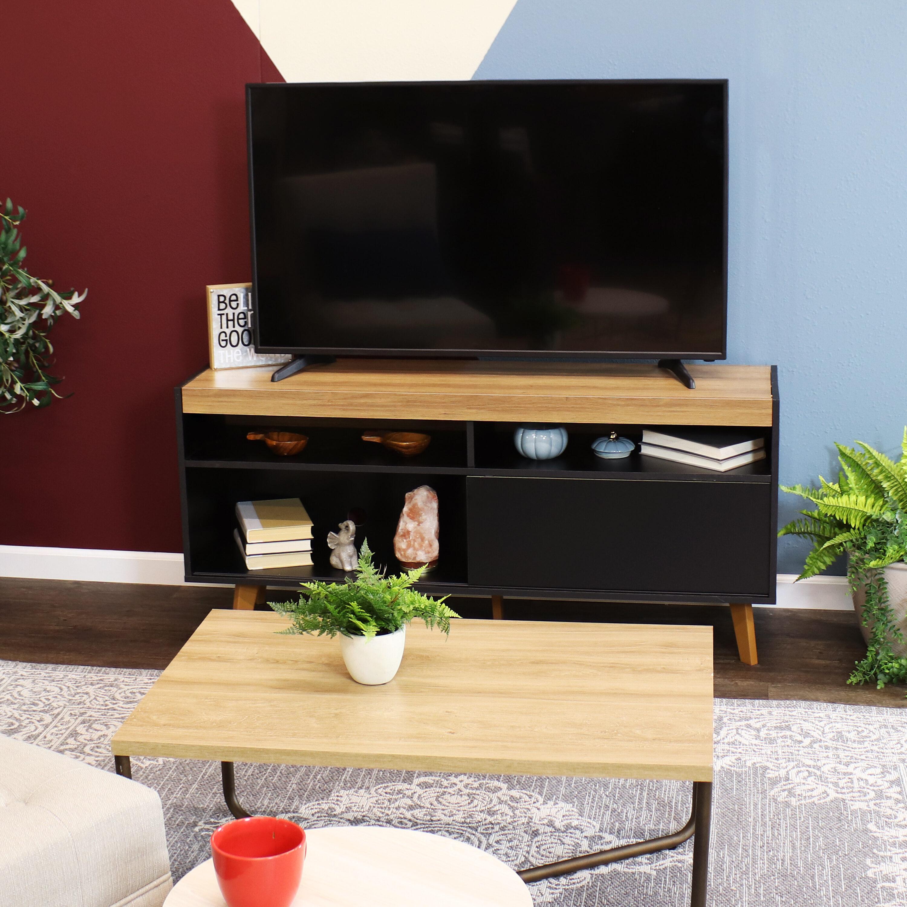 Sunnydaze Indoor Mid-Century Modern TV Stand Console with Storage Cabinet and Shelves for 58" TV - Black