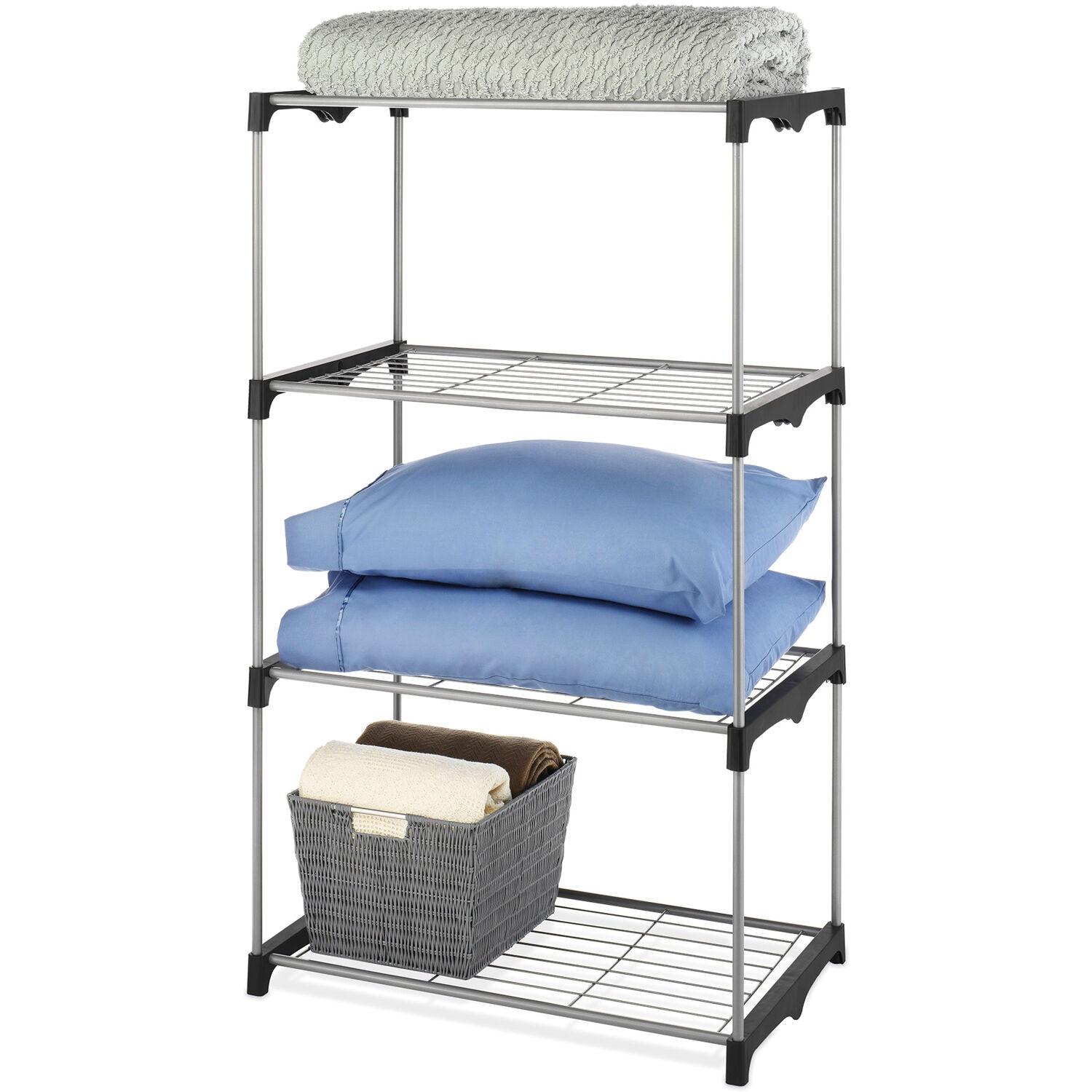 Whitmor 4-Tier Freestanding Metal Shelf Tower Closet System, Black & Silver
