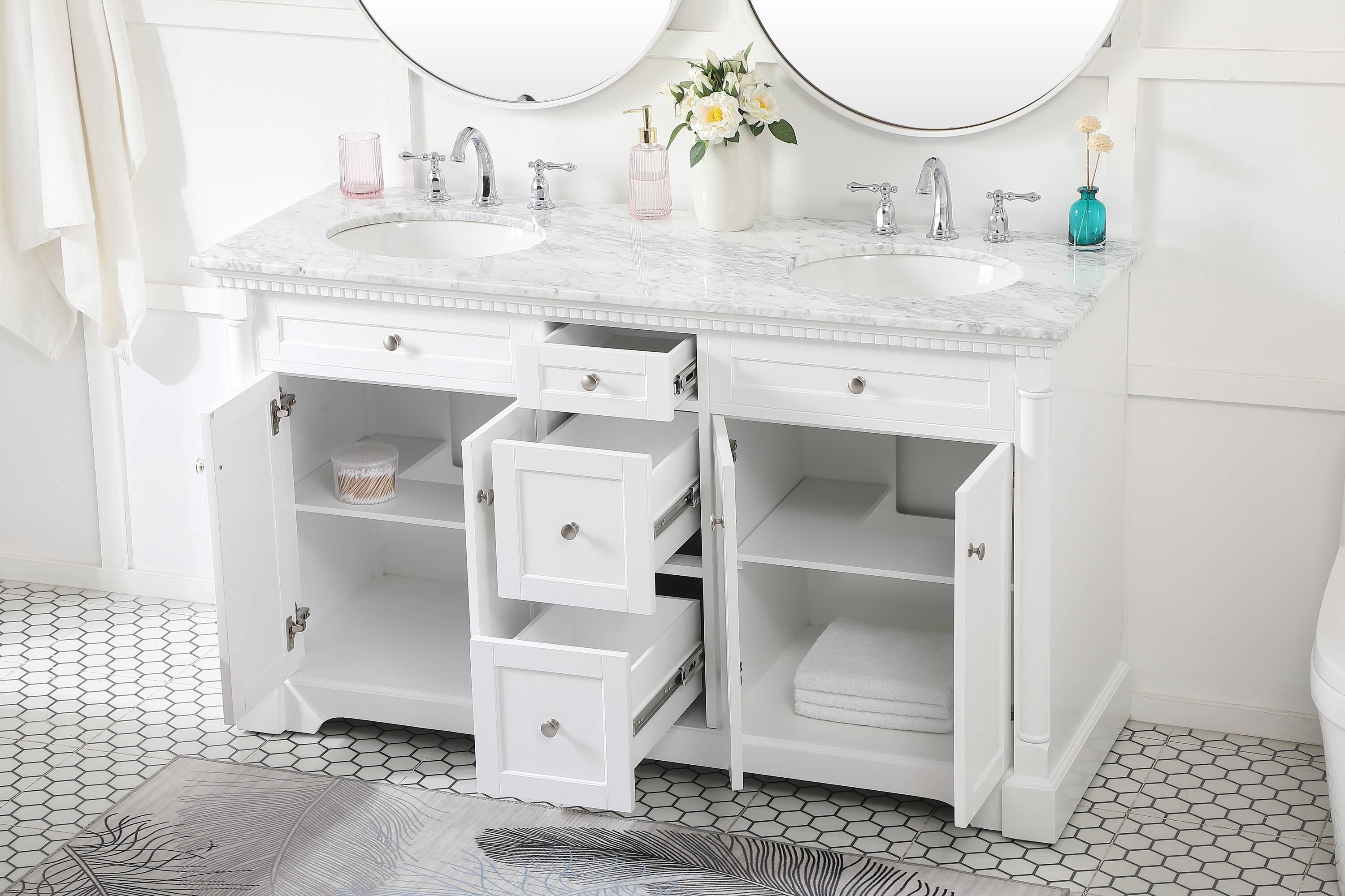 Elegant Decor Clarence 60" Solid Wood and Metal Double Bathroom Vanity in White