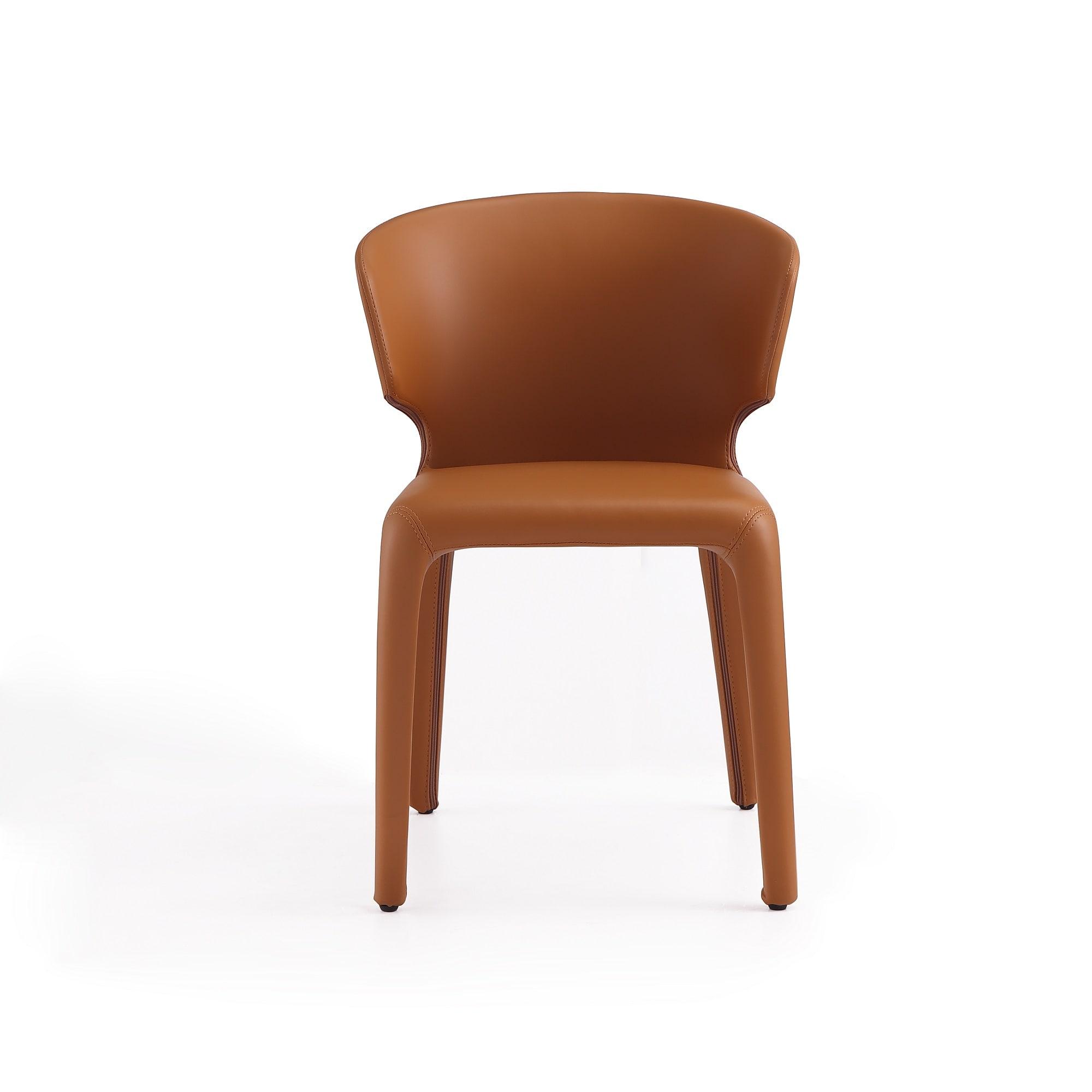 Set of 2 Conrad Faux Leather Dining Chairs Saddle - Manhattan Comfort: Mid-Century Modern, Metal Frame, Cushioned
