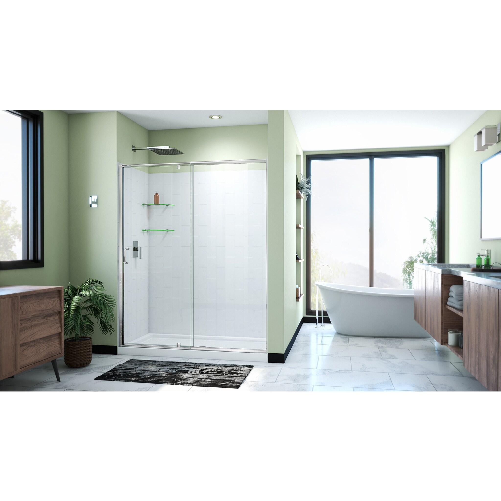 Flex 60" W x 30" D x 78" H Semi-Frameless Square Tub Enclosure with Fixed Panel and Base Included
