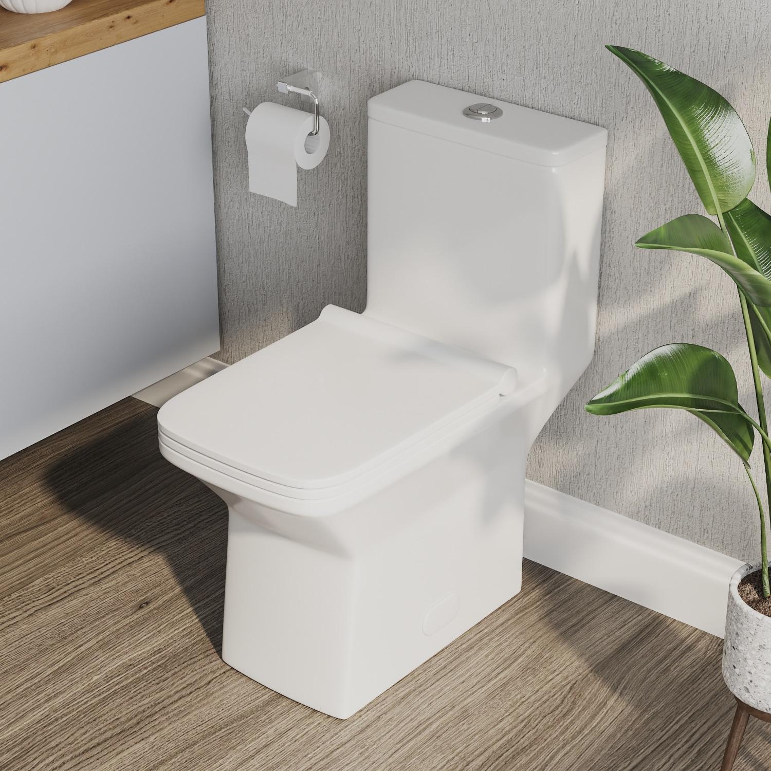 Ace Dual-Flush Square Seat One-Piece Floor Mounted Toilet with White Glazed Surface(Seat Included)