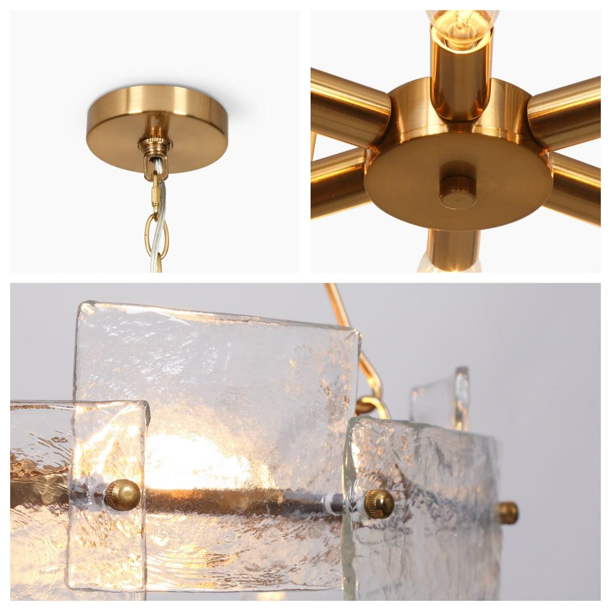 Modern Glam Gold 6-Light Drum Chandelier Textured Glass Pendant Light for Dining Room - D 20.5" x H 24"