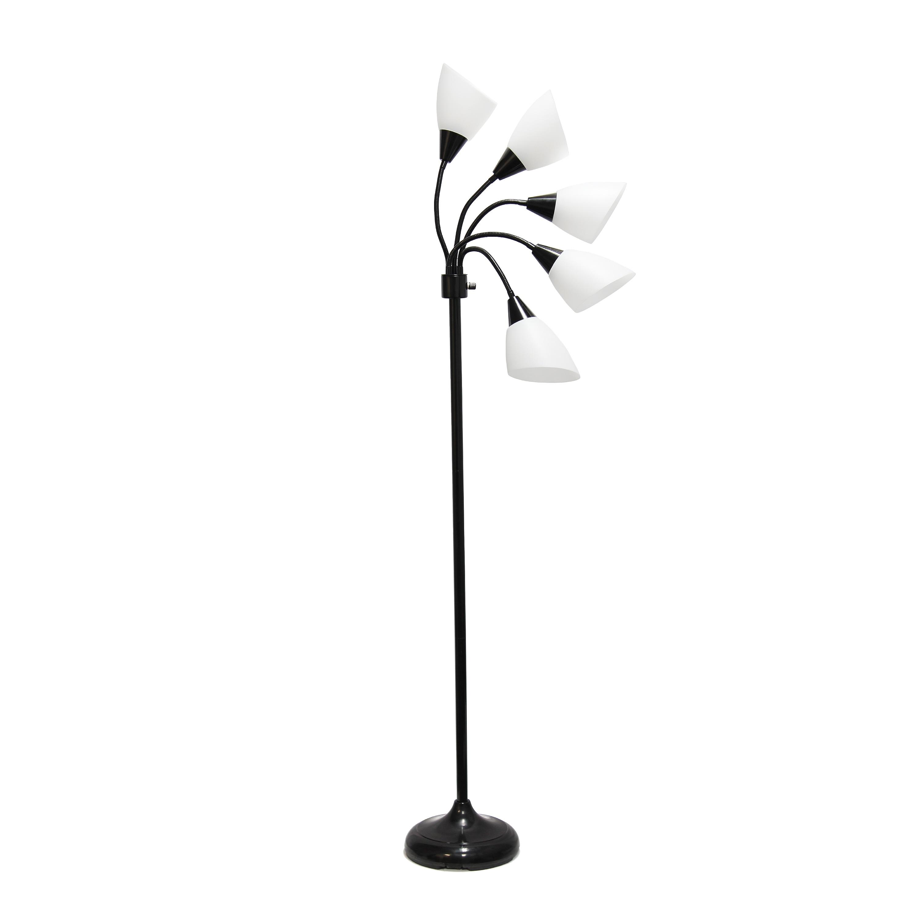 67" Contemporary Multi 5-Head Adjustable Gooseneck Floor Lamp Black - Simple Designs