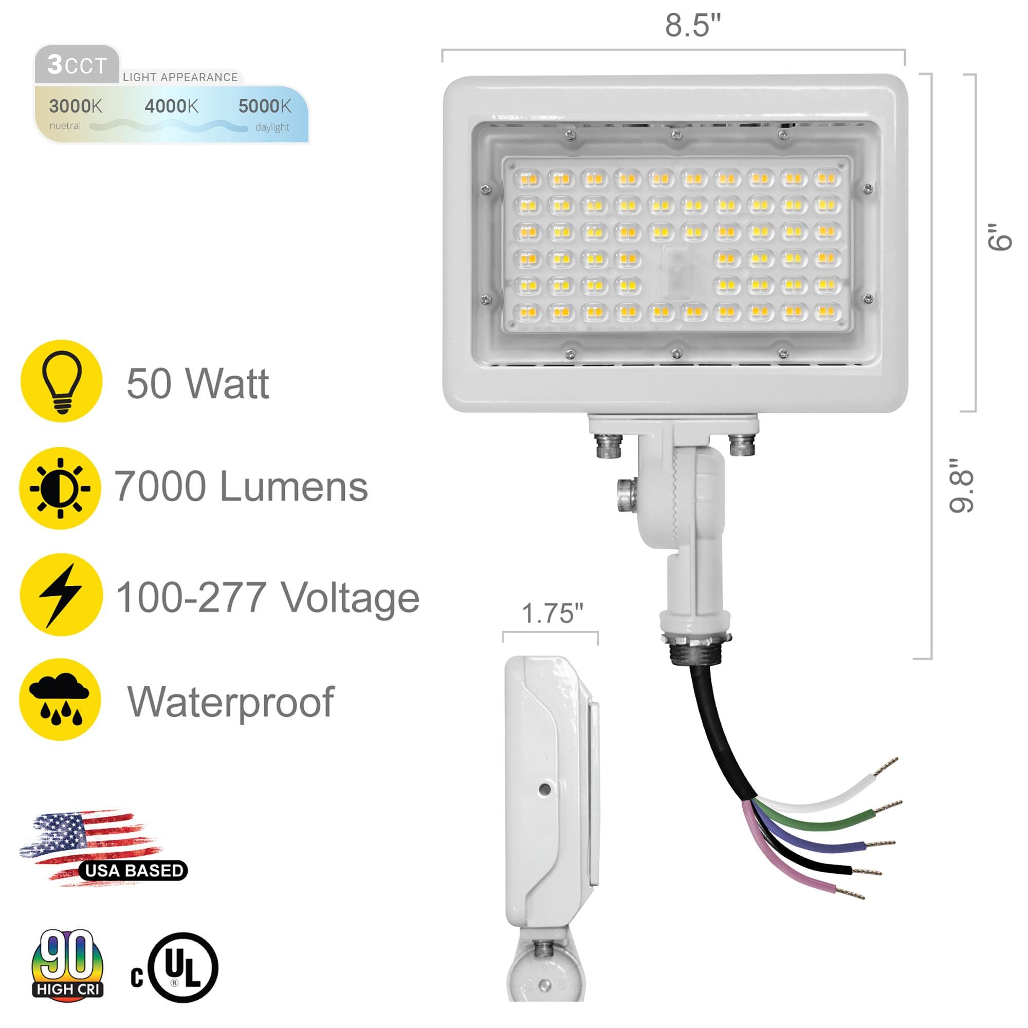 LED Flood Light 50W 7050 Lumens Outdoor Adjustable Knuckle Mount Security Light  3CCT