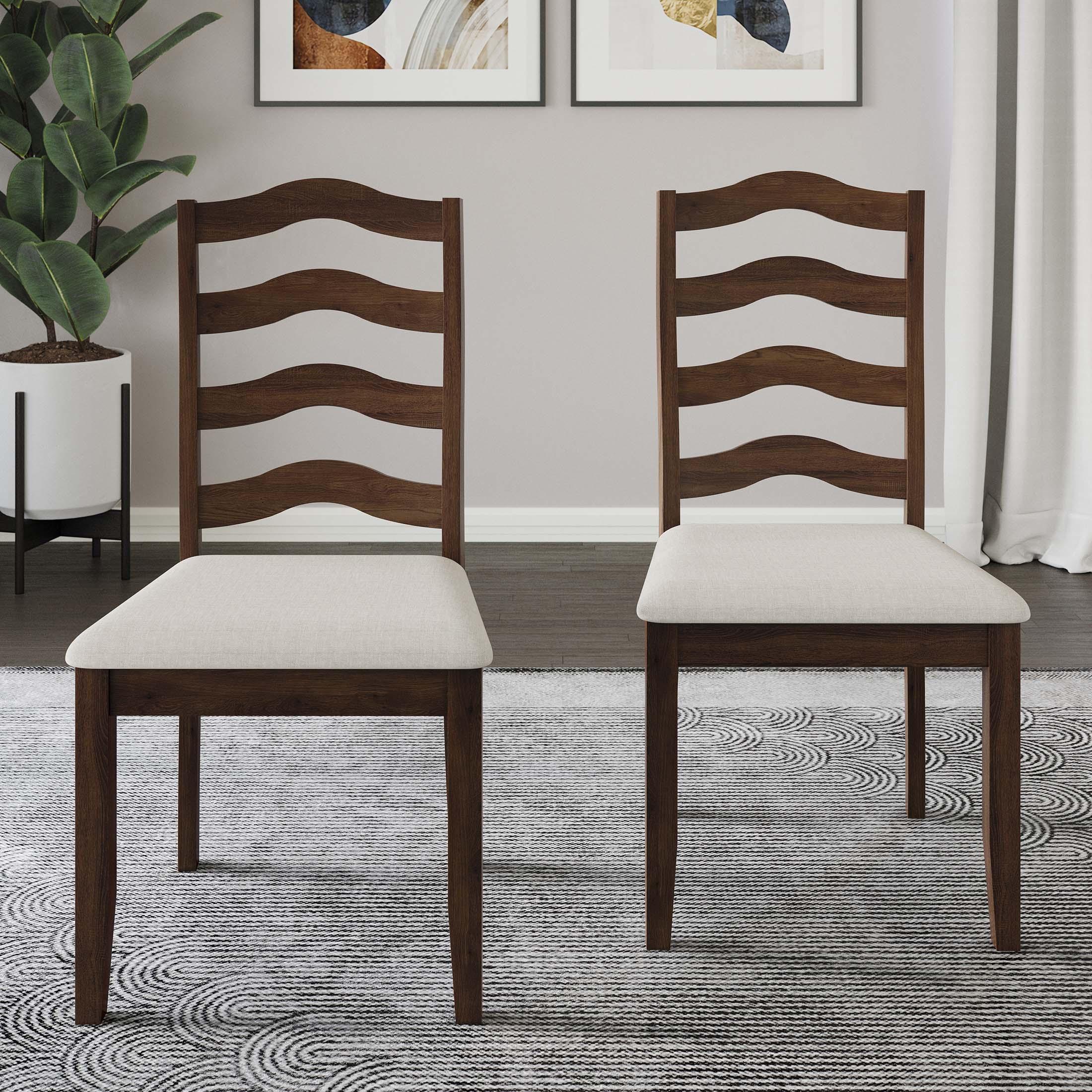 ChaletPosh Brown Wooden Dining Chair With Warm Grey Cover (Set of 2)