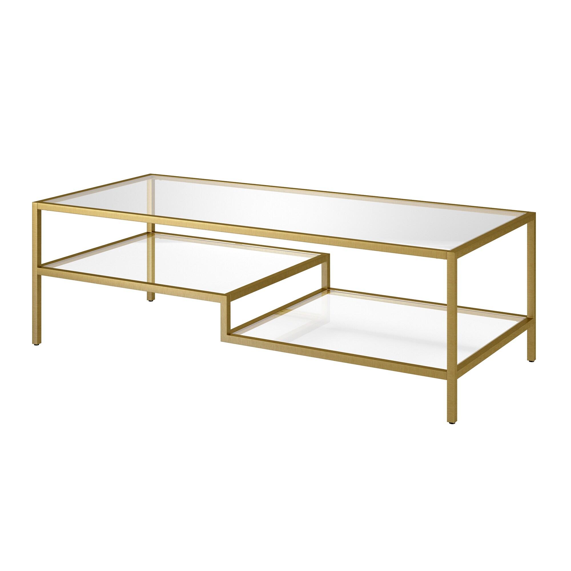 Evelyn&Zoe Lovett 54" Wide Rectangular Coffee Table in Brass