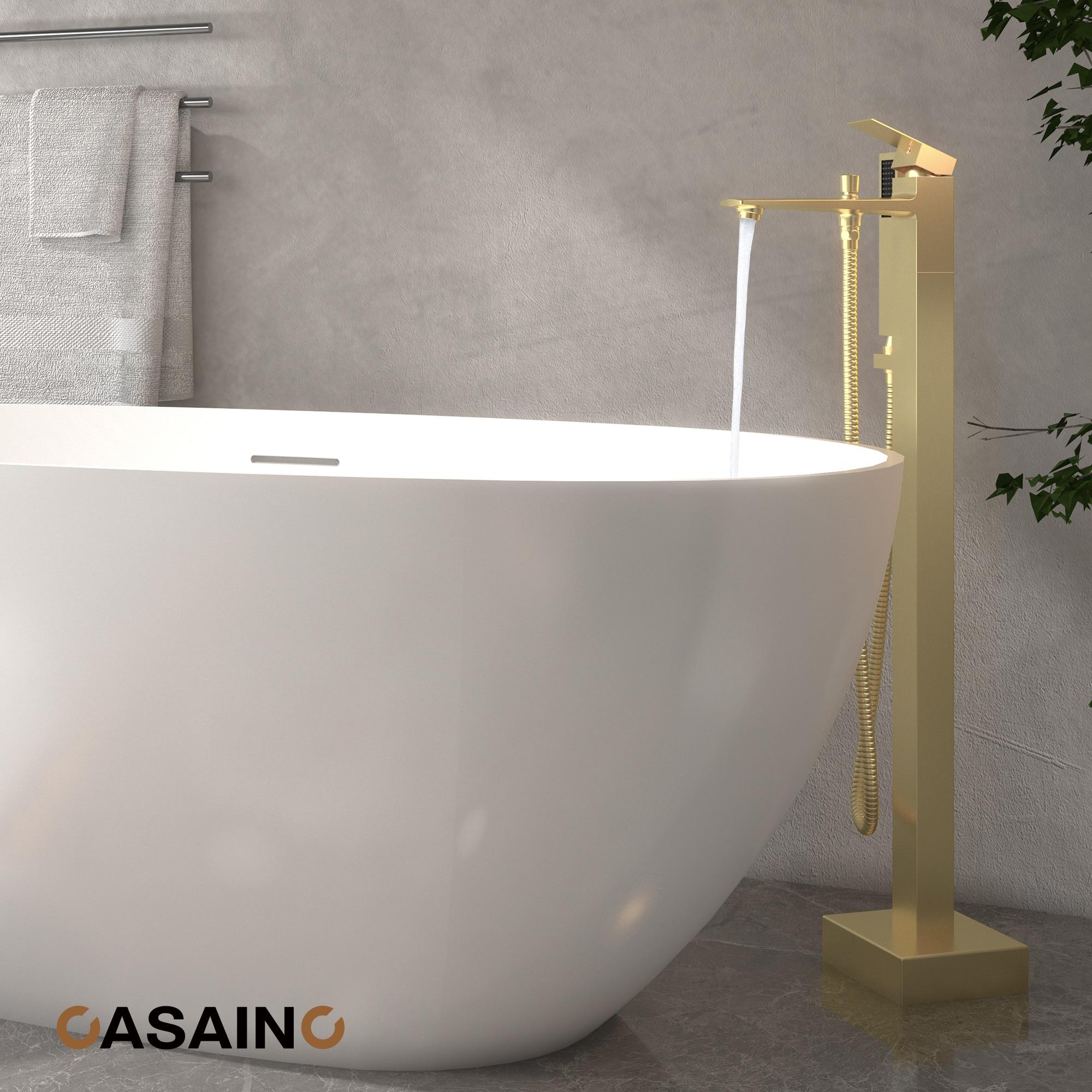 mondawe Single Handle Floor Mounted Freestanding Tub Filler with Diverter MDLT0055-BG