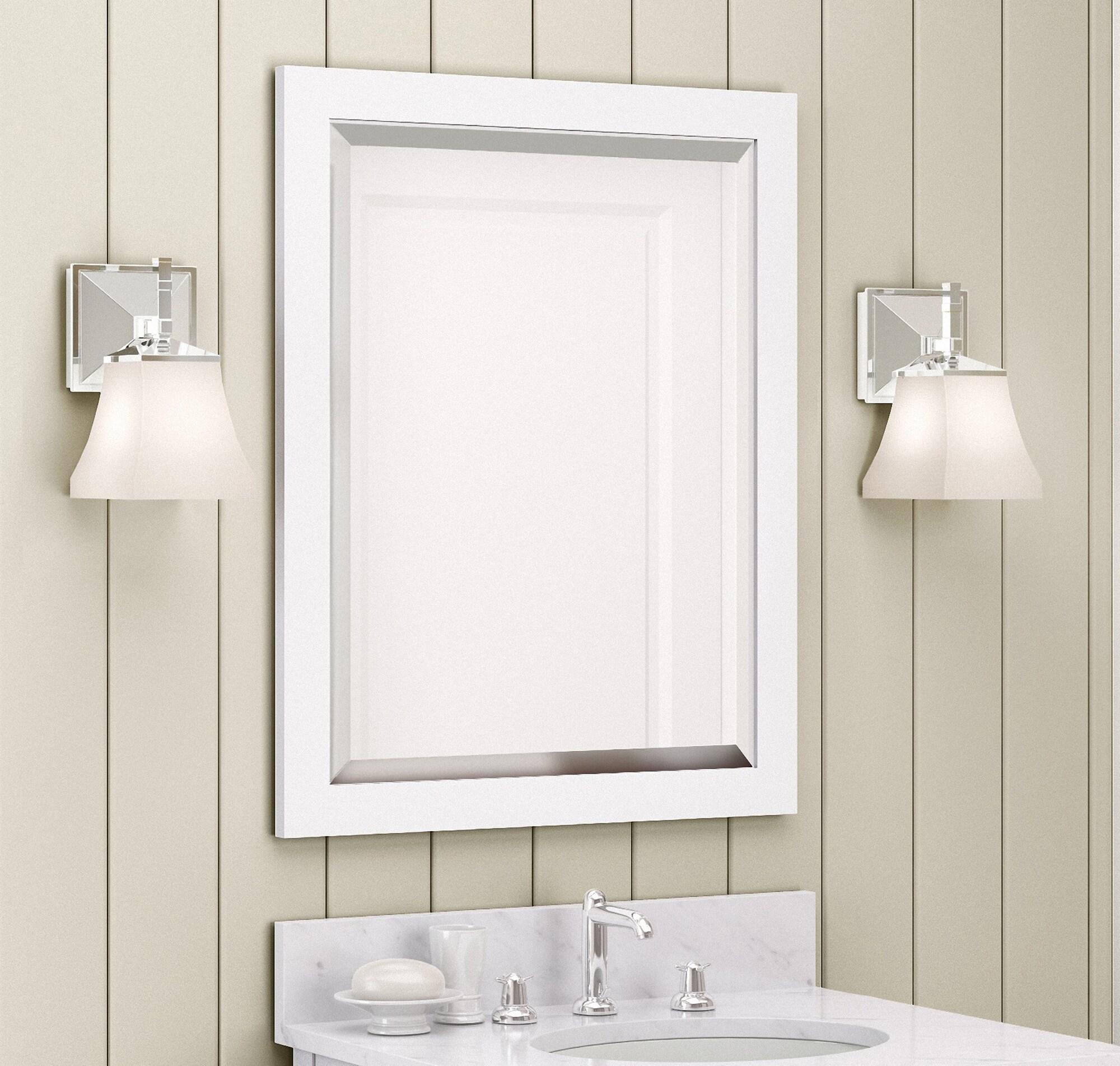 Alaterre 24" Beveled Bath Vanity Mirror, White