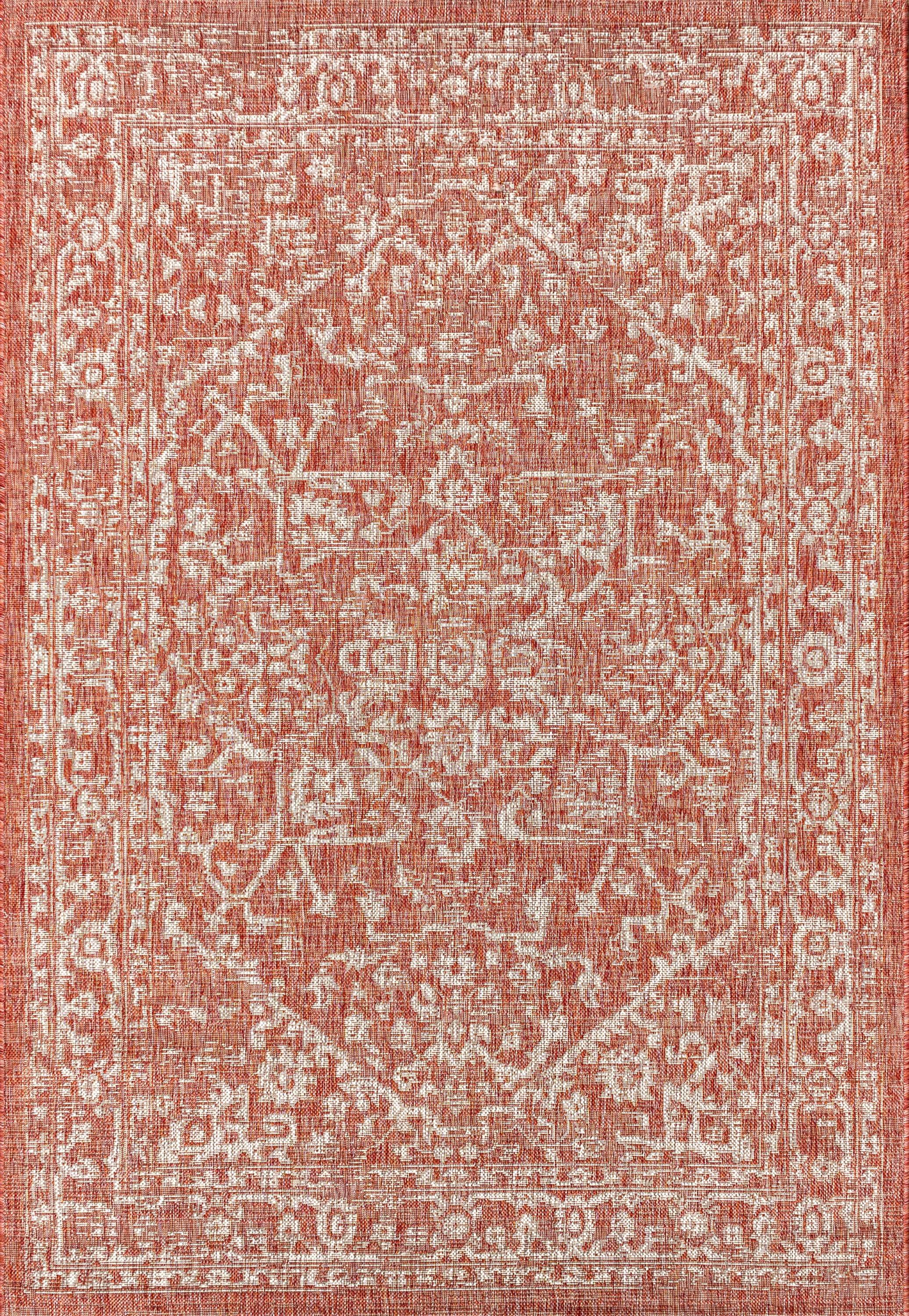 8'x10' Malta Bohemian Medallion Textured Weave Indoor/Outdoor Area Rug, Red/Taupe - JONATHAN Y