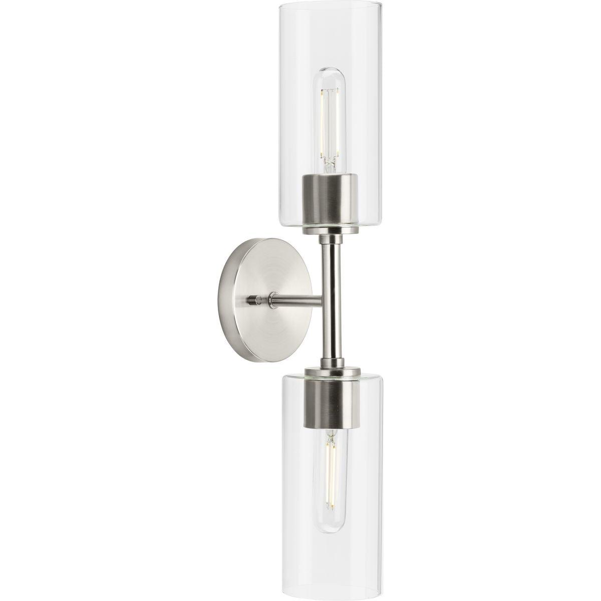 Progress Lighting Cofield 2-Light Wall Bracket, Brushed Nickel, Cylindrical Glass Shade