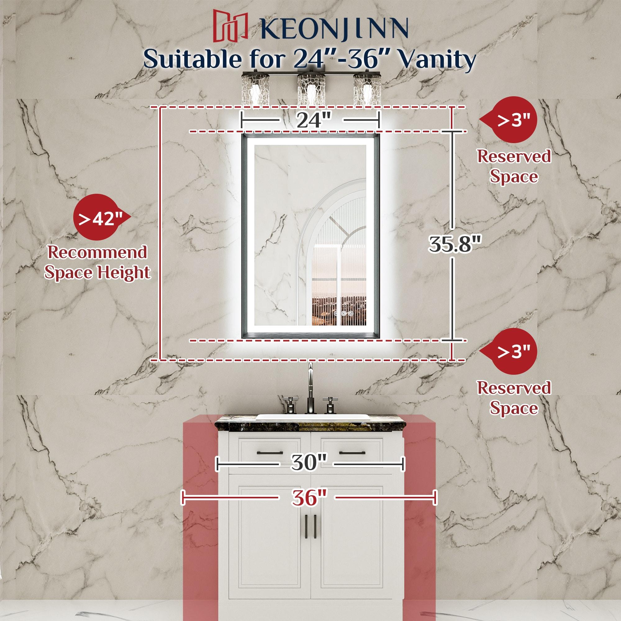 Keonjinn LED Bathroom Vanity Mirror, Front Light & Backlit, 3 Color Temperatures, Anti Fog, Double Lights Strips, 24"x32"