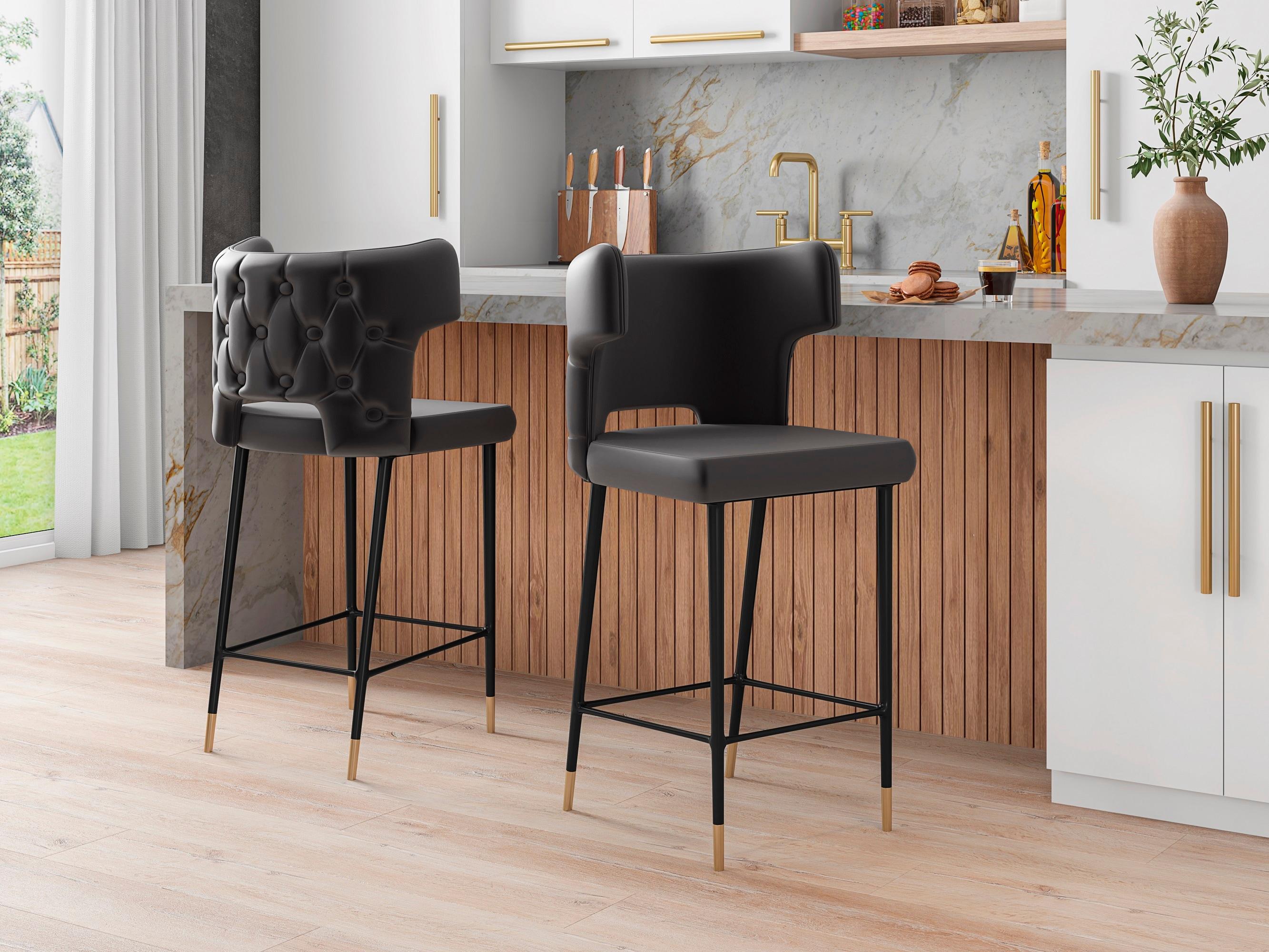 Holguin 41.34 in. Grey, Black and Gold Wooden Barstool