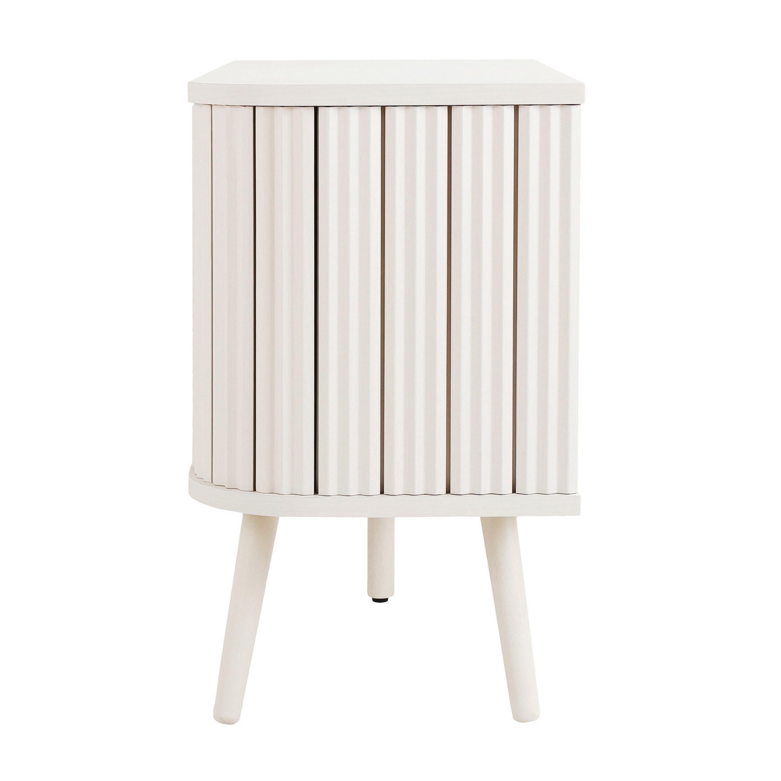 JONATHAN Y Damien 70 in. Farmhouse Curved TV Stand with Drawer and Storage Doors Fits TVs up to 75 in. with Cable Management, Off-White