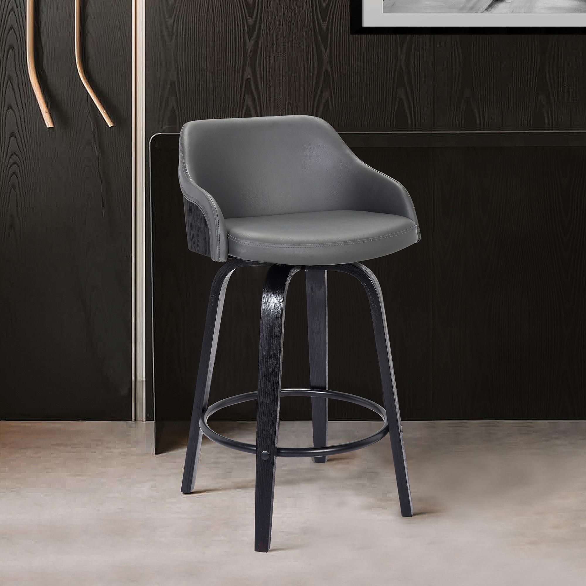 Alec Faux Leather Swivel Barstool, 30" Bar Height, Black and Gray