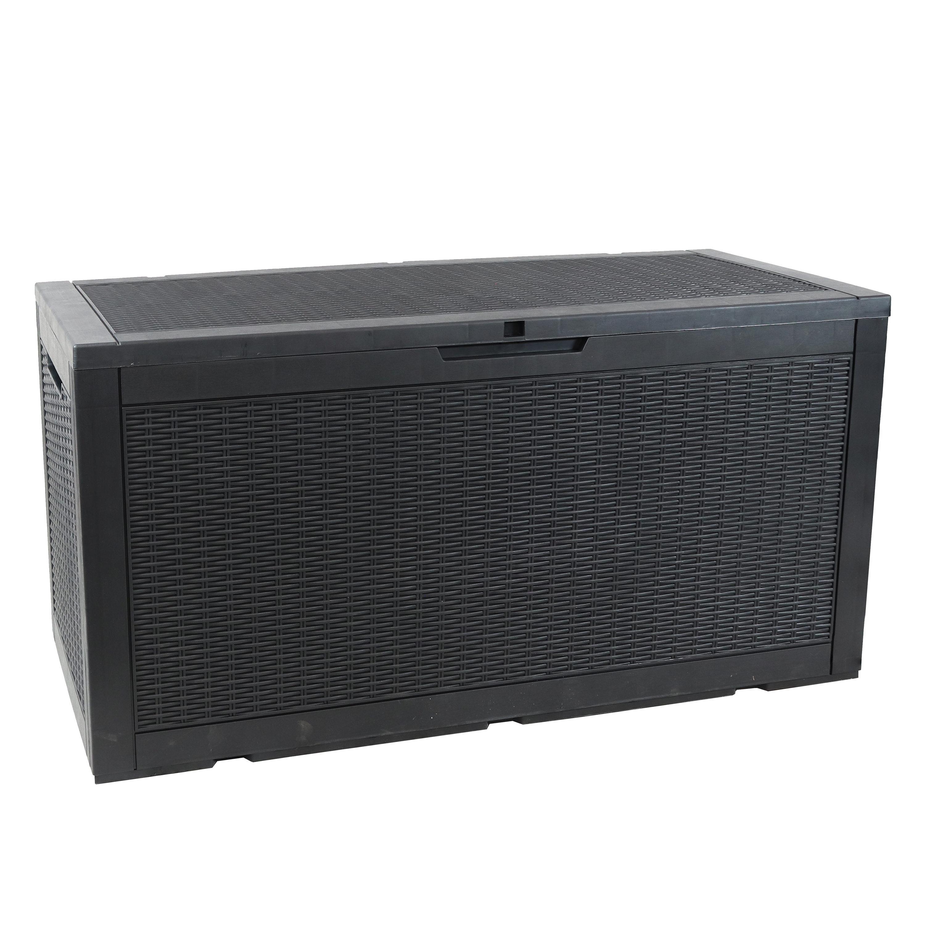 Sunnydaze Outdoor Deck and Patio Storage Box with Rattan Design - 100 Gal. - Phantom Gray